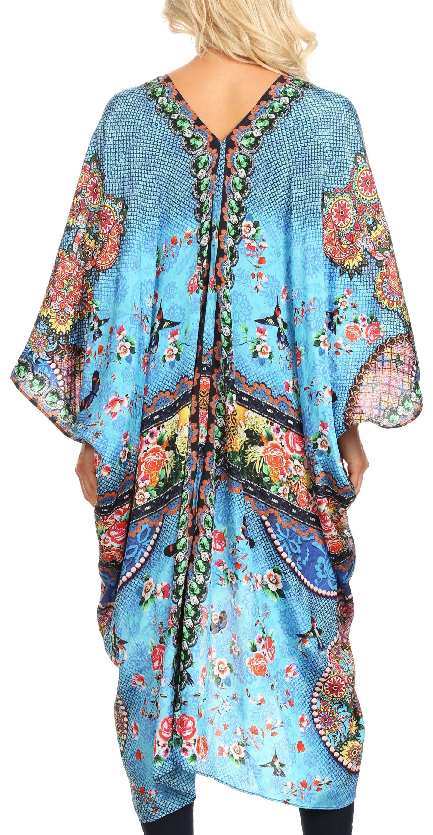 Sakkas Alvita Women's V Neck Beach Dress Top Caftan Cover up with Rhinestones - Concordia Style Boutique