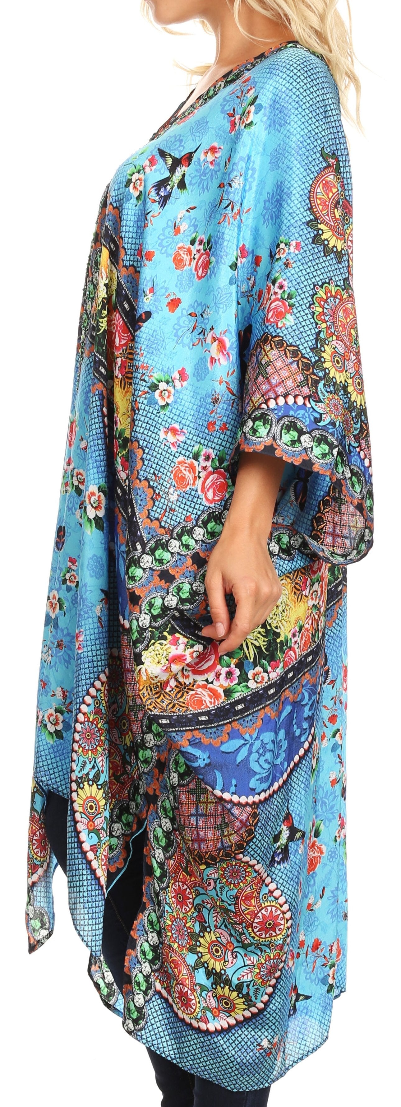 Sakkas Alvita Women's V Neck Beach Dress Top Caftan Cover up with Rhinestones - Concordia Style Boutique