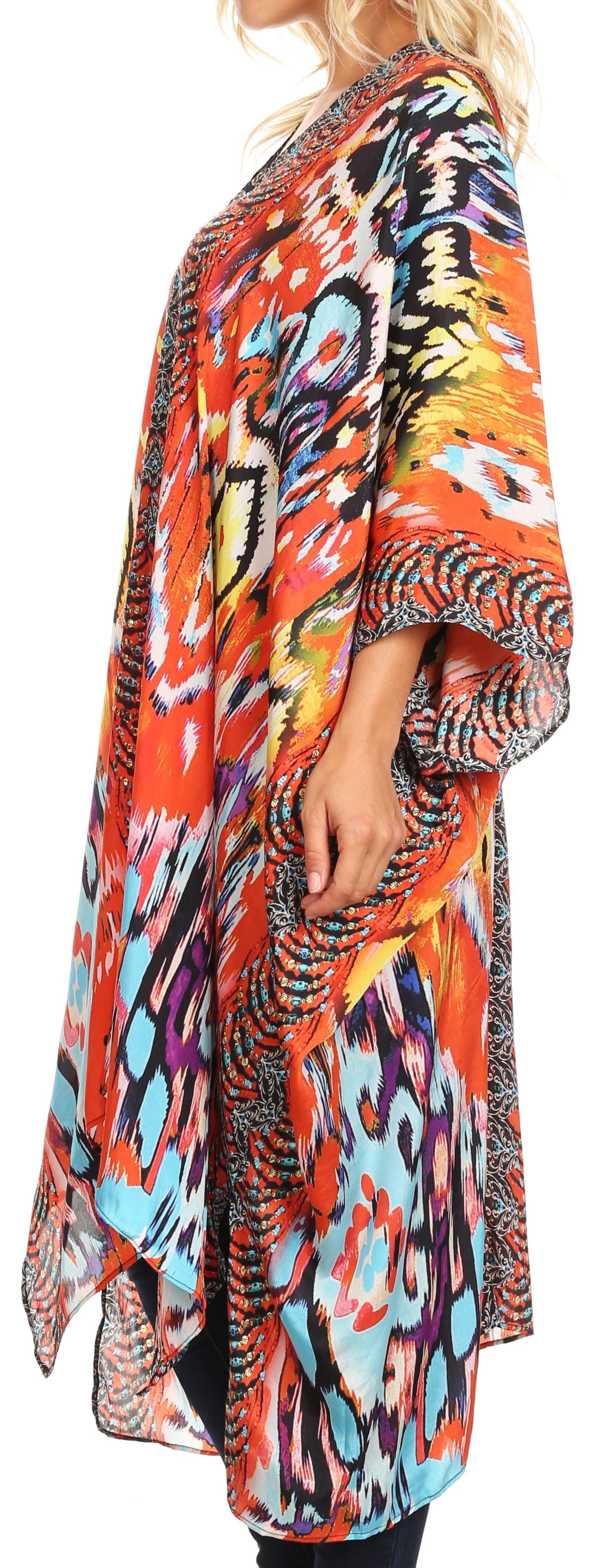 Sakkas Alvita Women's V Neck Beach Dress Top Caftan Cover up with Rhinestones - Concordia Style Boutique