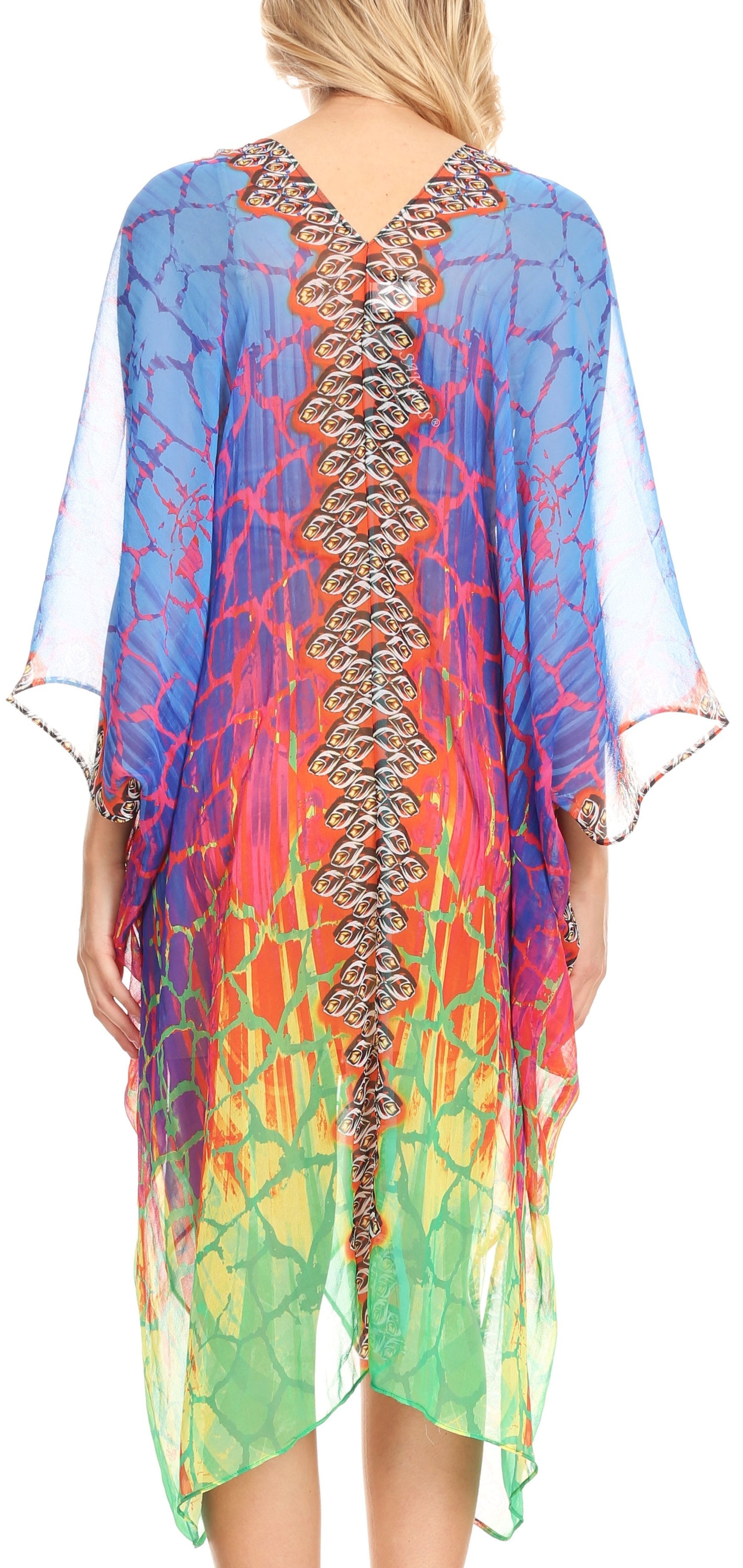 Sakkas Alvita Women's V Neck Beach Dress Top Caftan Cover up with Rhinestones - Concordia Style Boutique