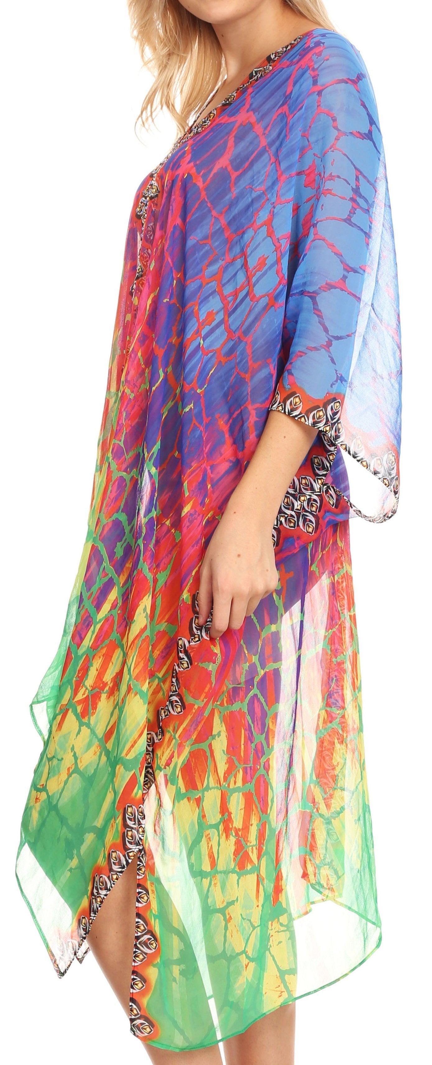 Sakkas Alvita Women's V Neck Beach Dress Top Caftan Cover up with Rhinestones - Concordia Style Boutique