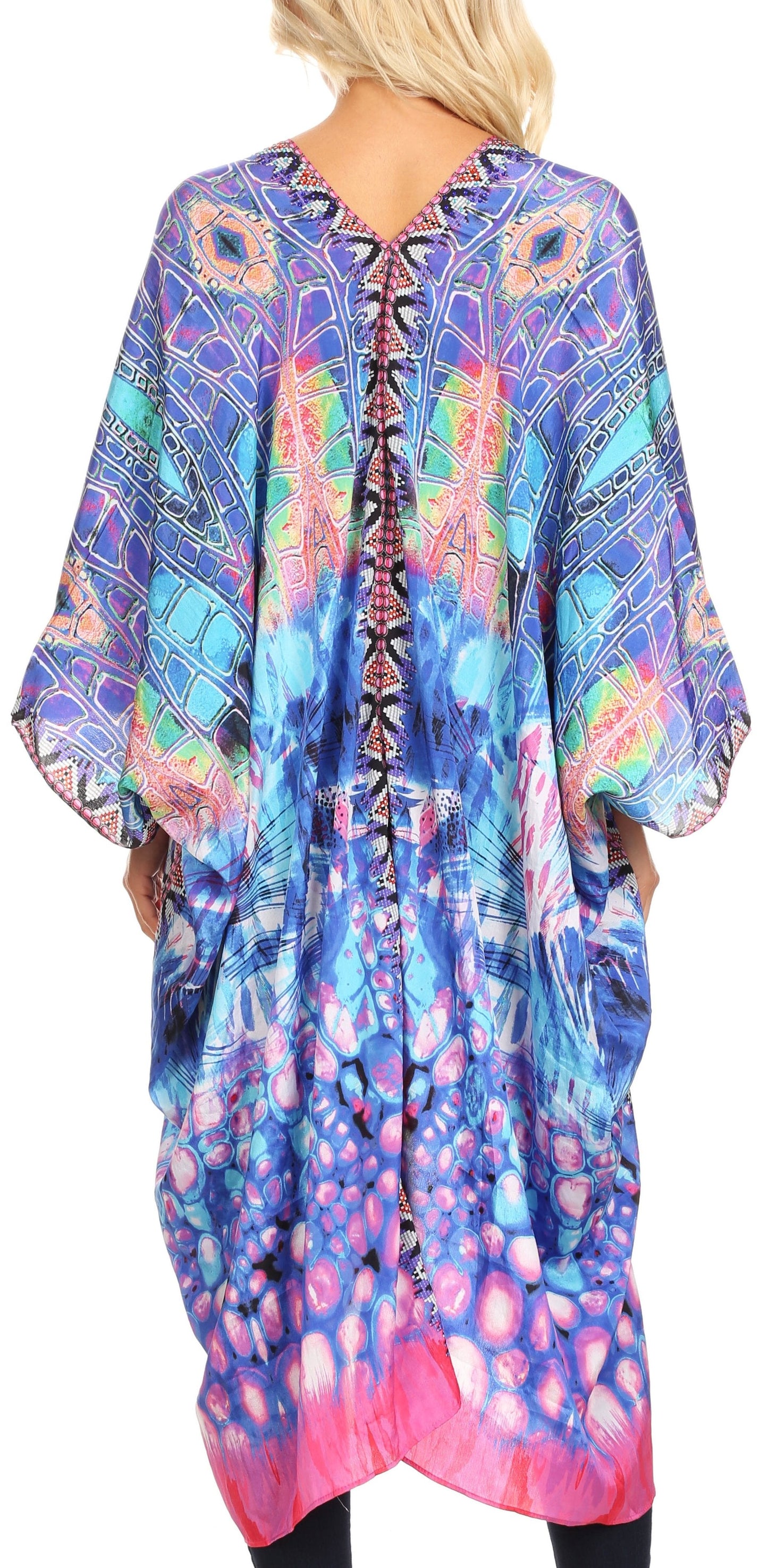 Sakkas Alvita Women's V Neck Beach Dress Top Caftan Cover up with Rhinestones - Concordia Style Boutique