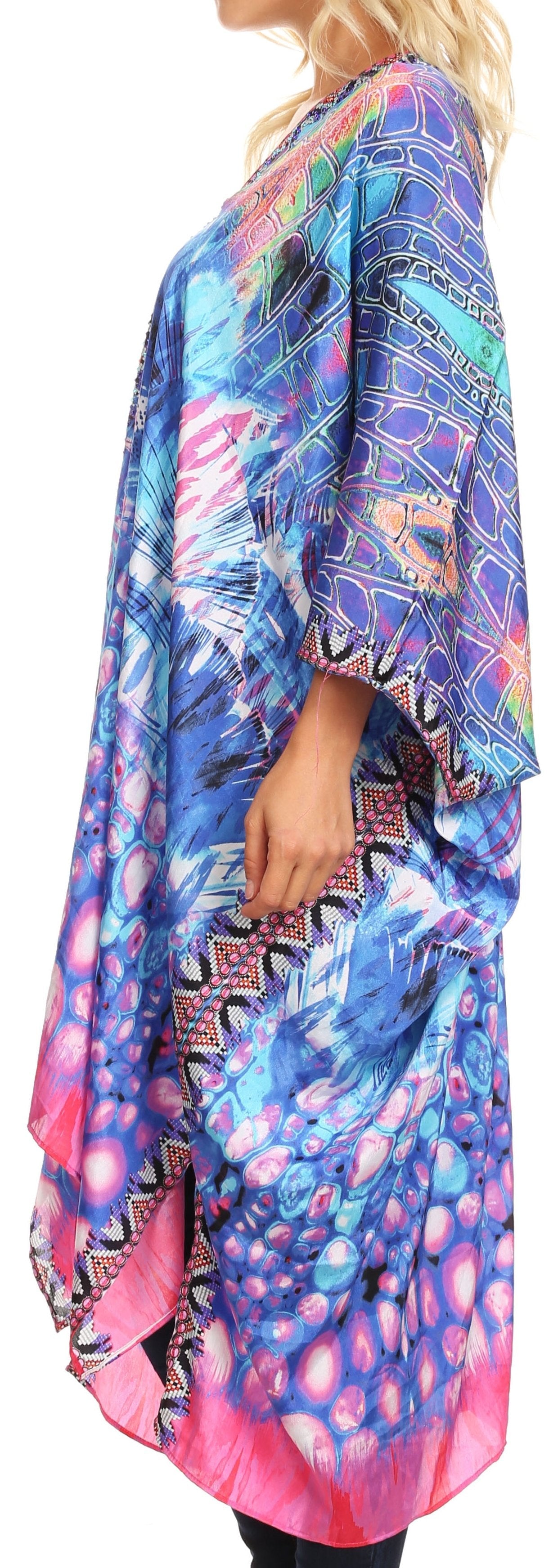 Sakkas Alvita Women's V Neck Beach Dress Top Caftan Cover up with Rhinestones - Concordia Style Boutique