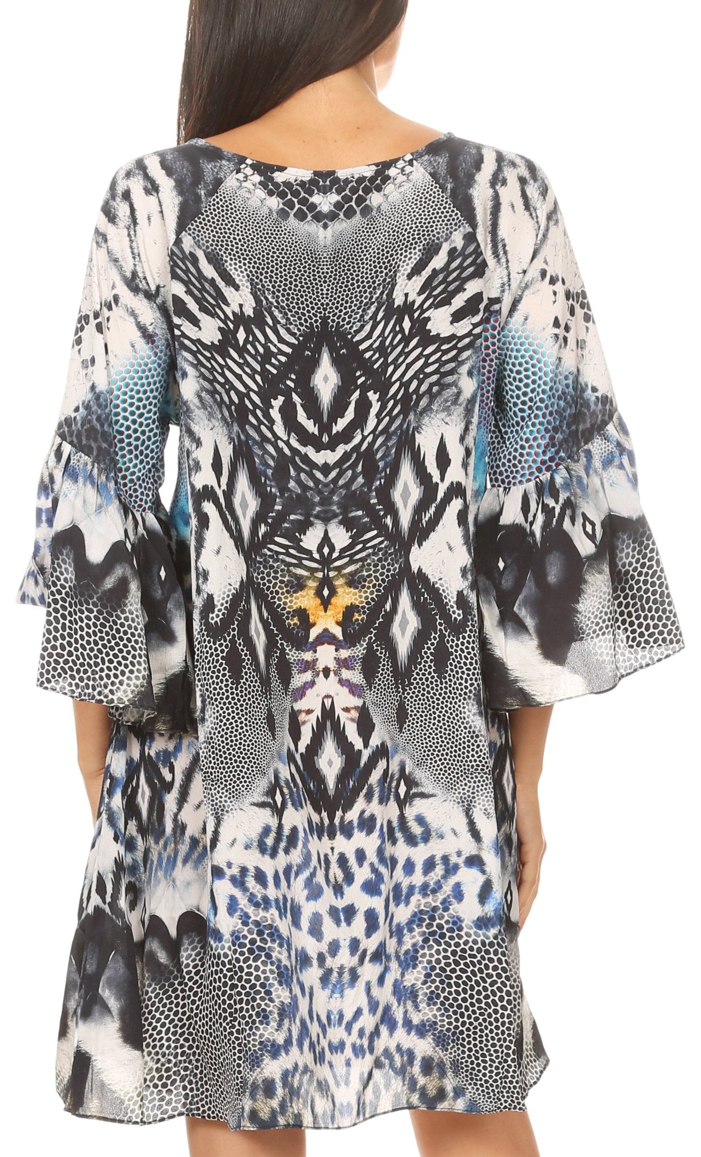 Sakkas Maris Women's Casual Shift 3/4 Sleeve Short Mini Dress A Line Print Silky - Concordia Style Boutique