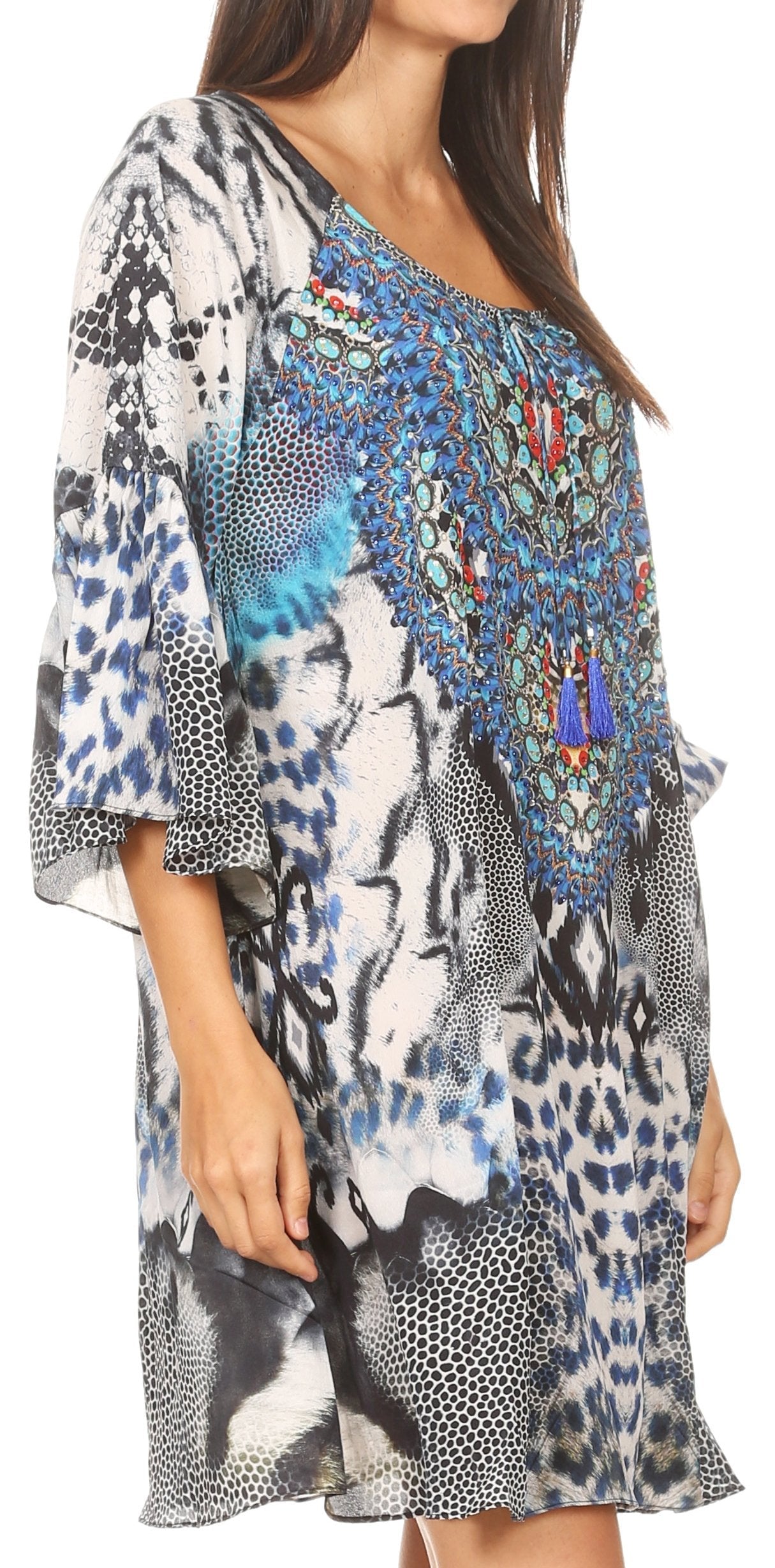 Sakkas Maris Women's Casual Shift 3/4 Sleeve Short Mini Dress A Line Print Silky - Concordia Style Boutique