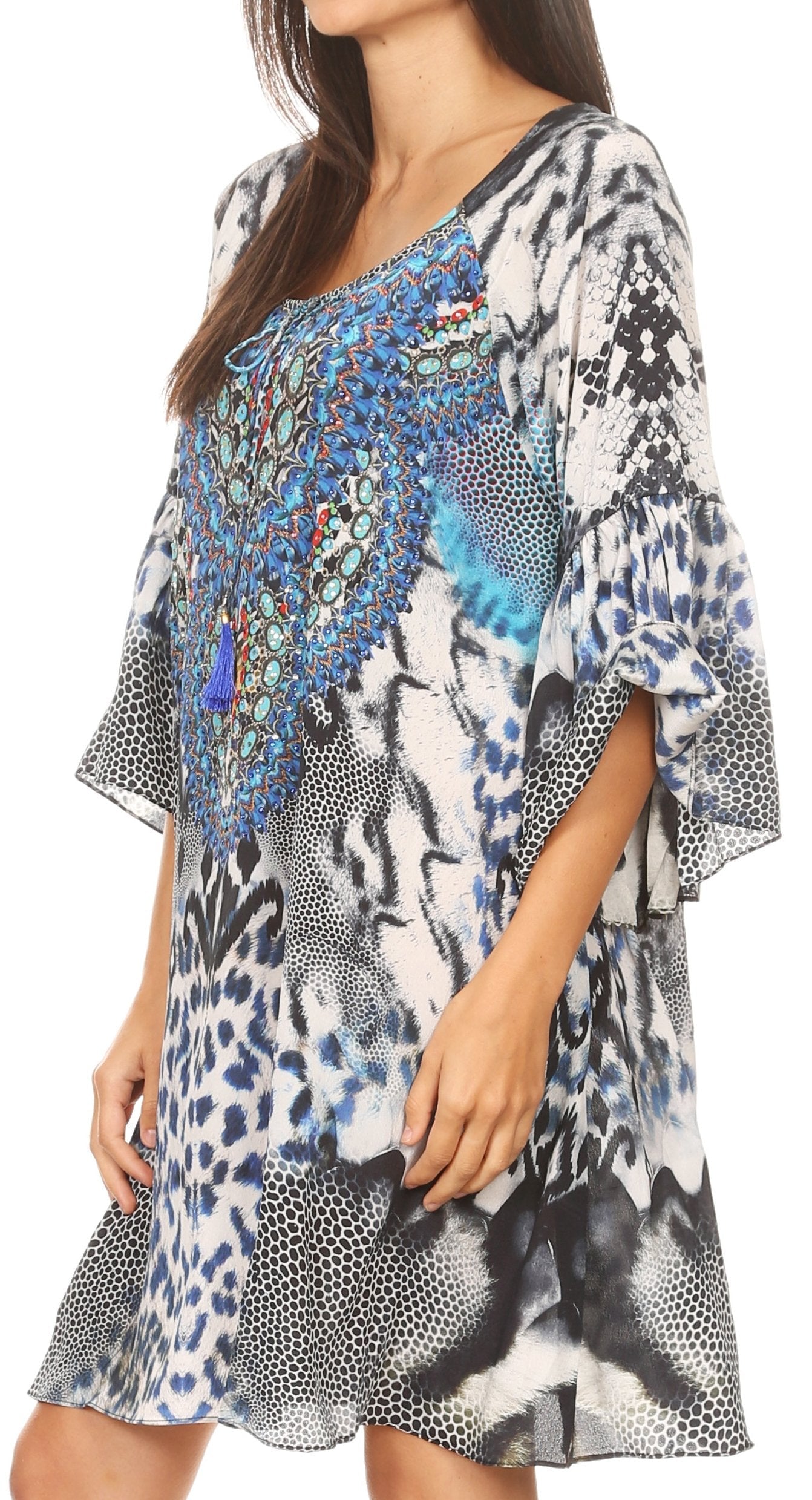 Sakkas Maris Women's Casual Shift 3/4 Sleeve Short Mini Dress A Line Print Silky - Concordia Style Boutique