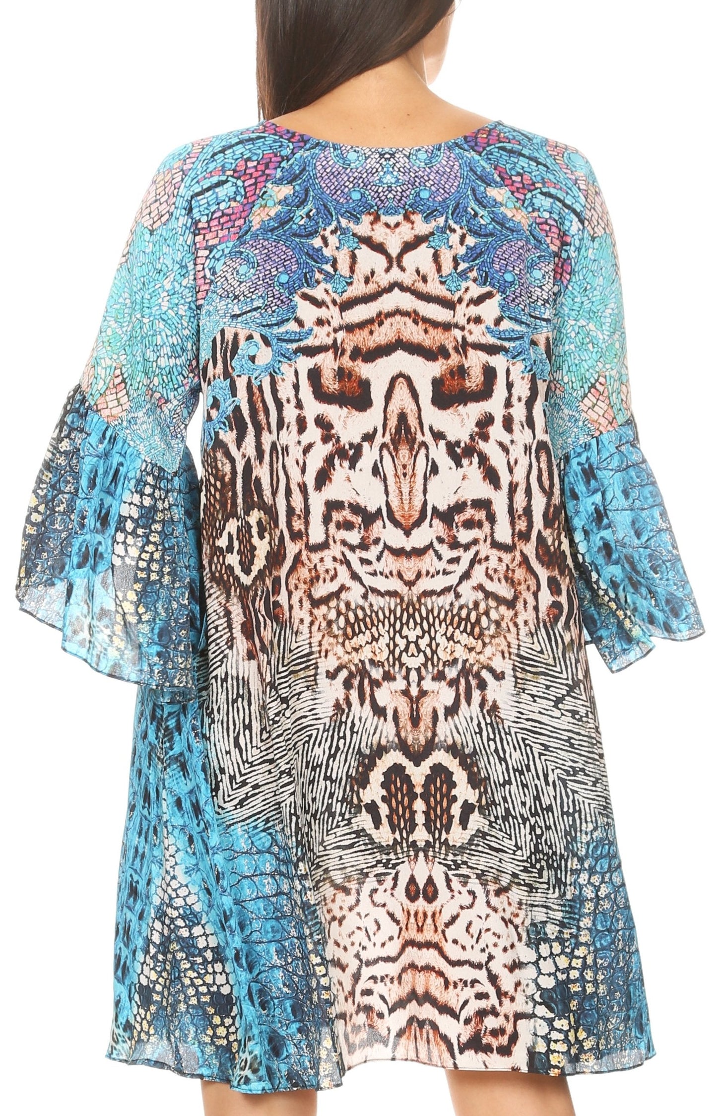 Sakkas Maris Women's Casual Shift 3/4 Sleeve Short Mini Dress A Line Print Silky - Concordia Style Boutique