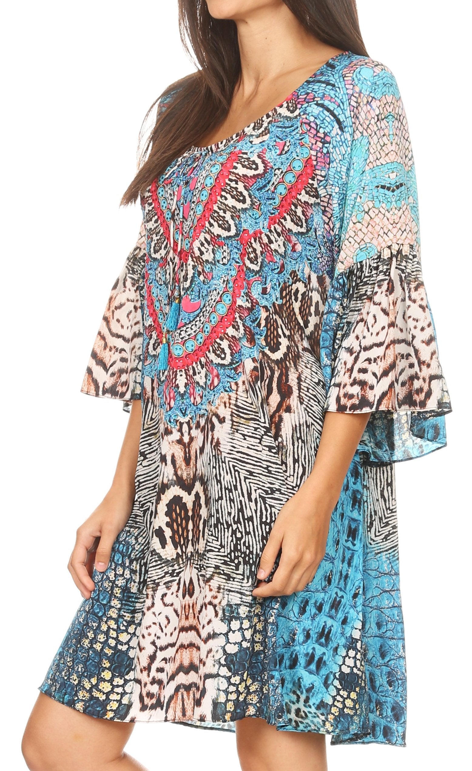 Sakkas Maris Women's Casual Shift 3/4 Sleeve Short Mini Dress A Line Print Silky - Concordia Style Boutique