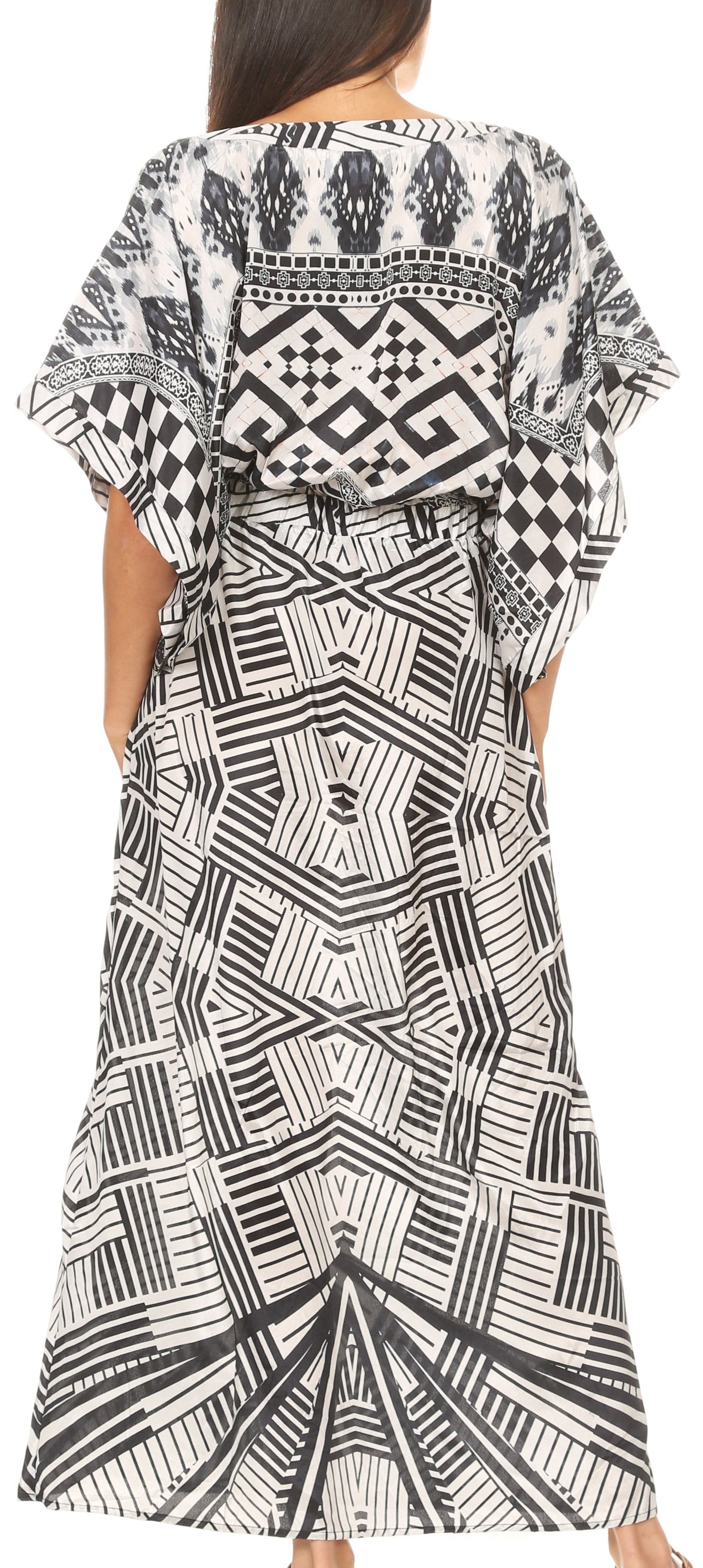 Sakkas Delma Women's Long Maxi Column V-neck Short Sleeve Slim Dress with Print - Concordia Style Boutique