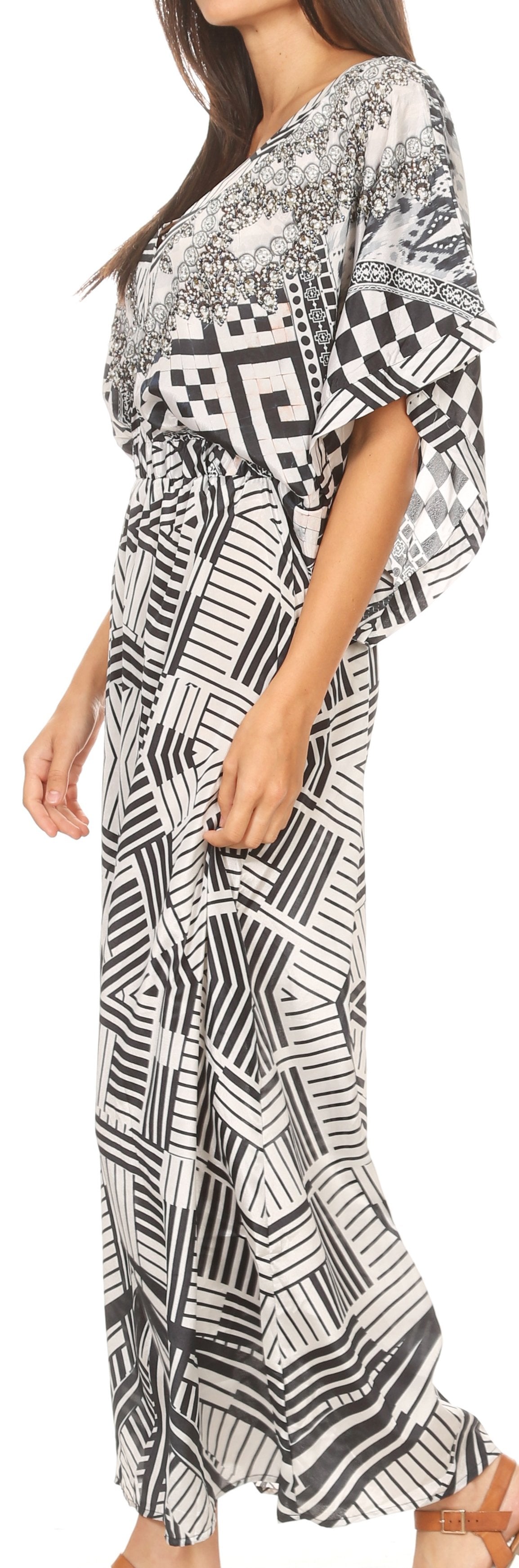 Sakkas Delma Women's Long Maxi Column V-neck Short Sleeve Slim Dress with Print - Concordia Style Boutique