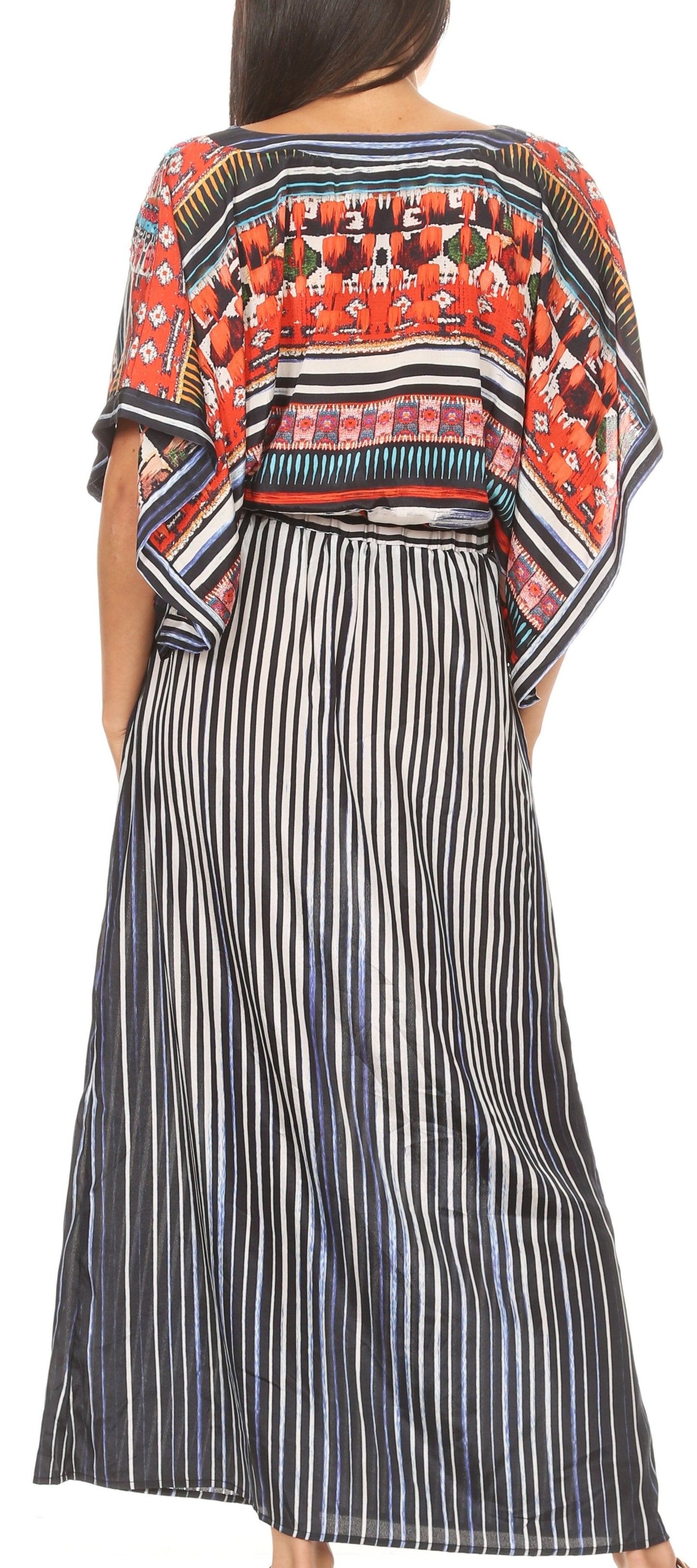 Sakkas Delma Women's Long Maxi Column V-neck Short Sleeve Slim Dress with Print - Concordia Style Boutique