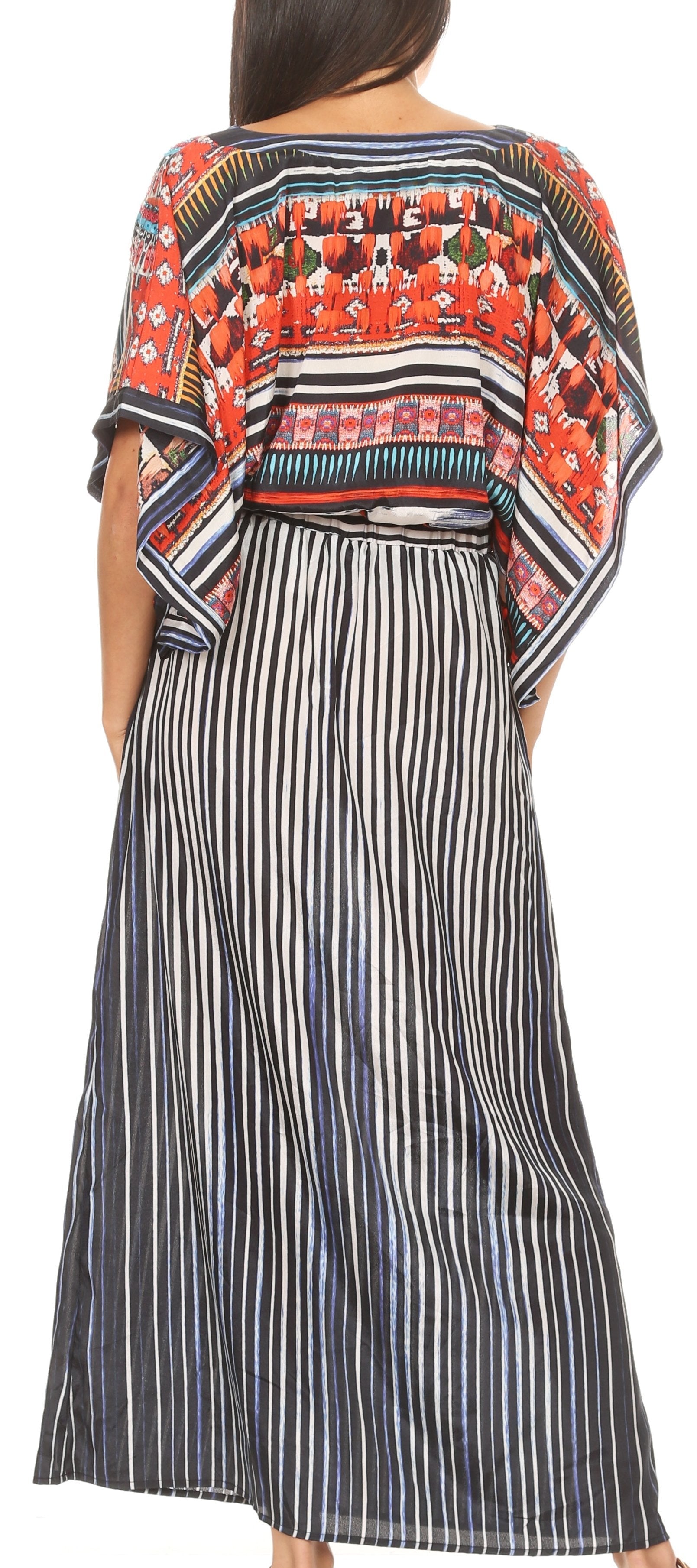 Sakkas Delma Women's Long Maxi Column V-neck Short Sleeve Slim Dress with Print - Concordia Style Boutique