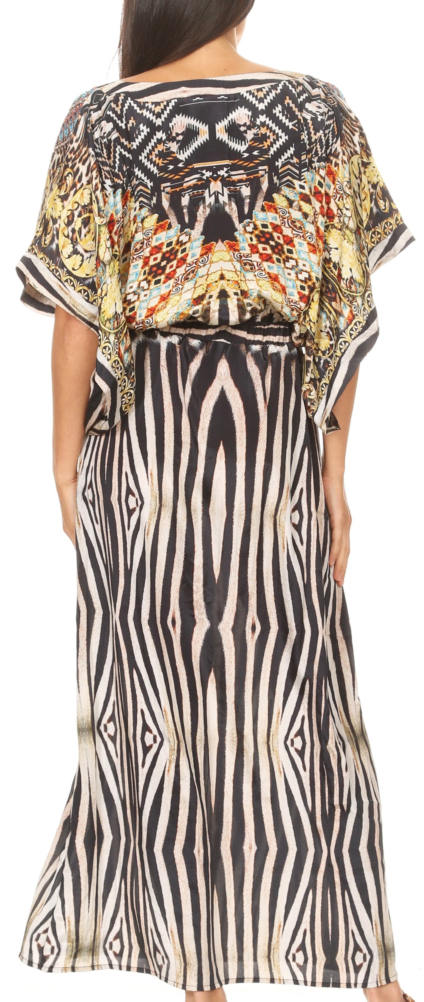 Sakkas Delma Women's Long Maxi Column V-neck Short Sleeve Slim Dress with Print - Concordia Style Boutique