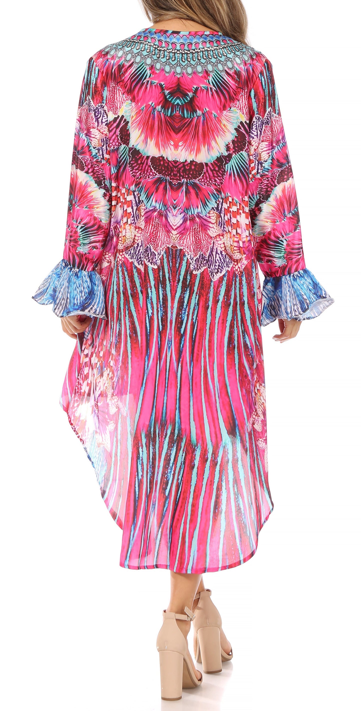 Sakkas Rema Women's Boho Shift Tunic High Low V-neck Long Sleeve Dress with Print - Concordia Style Boutique
