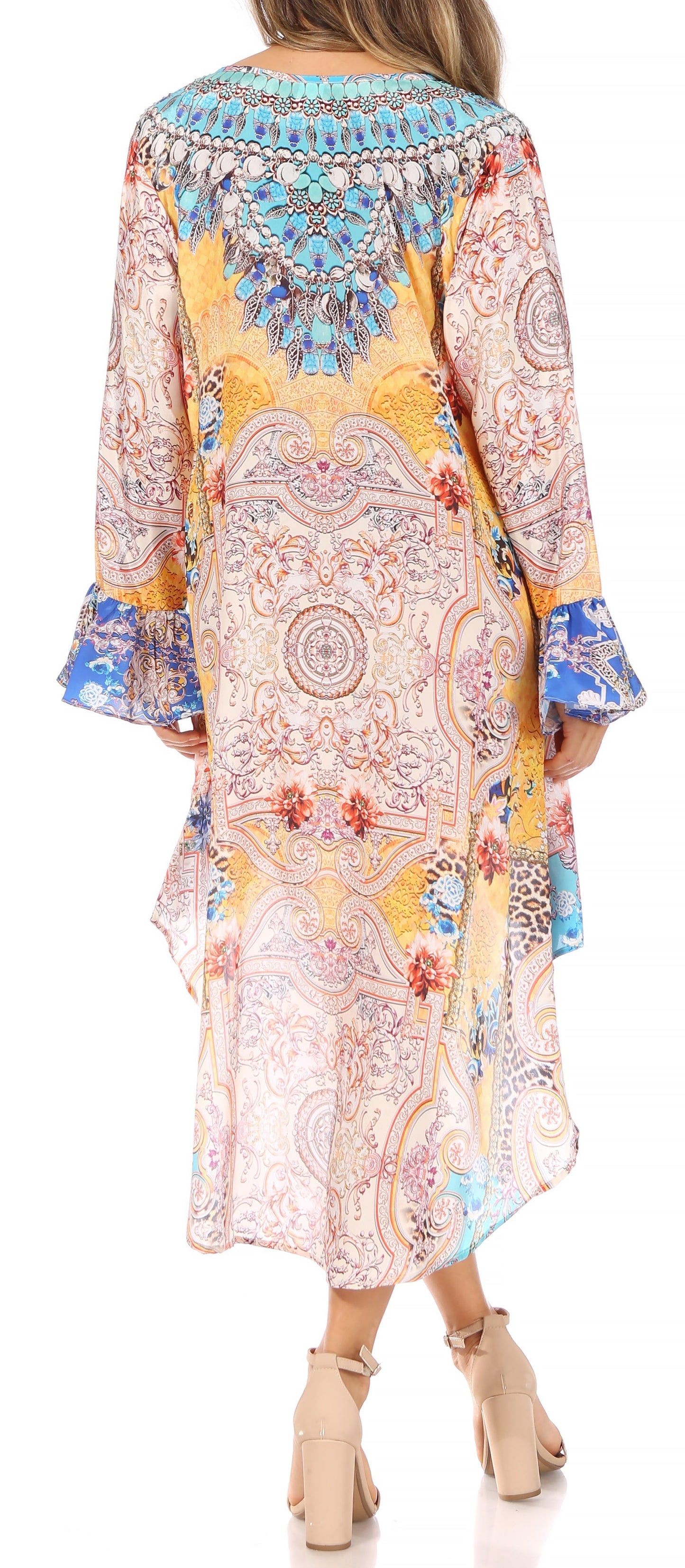 Sakkas Rema Women's Boho Shift Tunic High Low V-neck Long Sleeve Dress with Print - Concordia Style Boutique