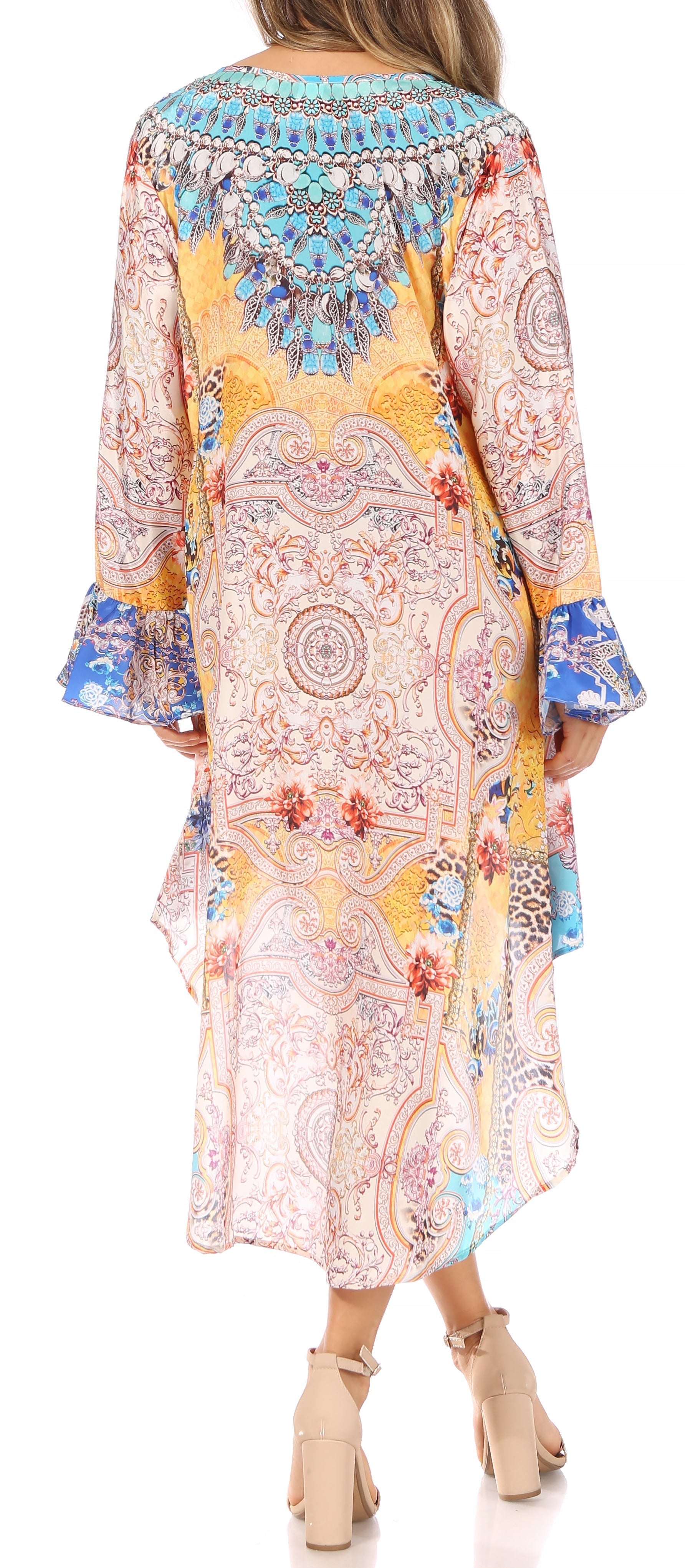 Sakkas Rema Women's Boho Shift Tunic High Low V-neck Long Sleeve Dress with Print - Concordia Style Boutique