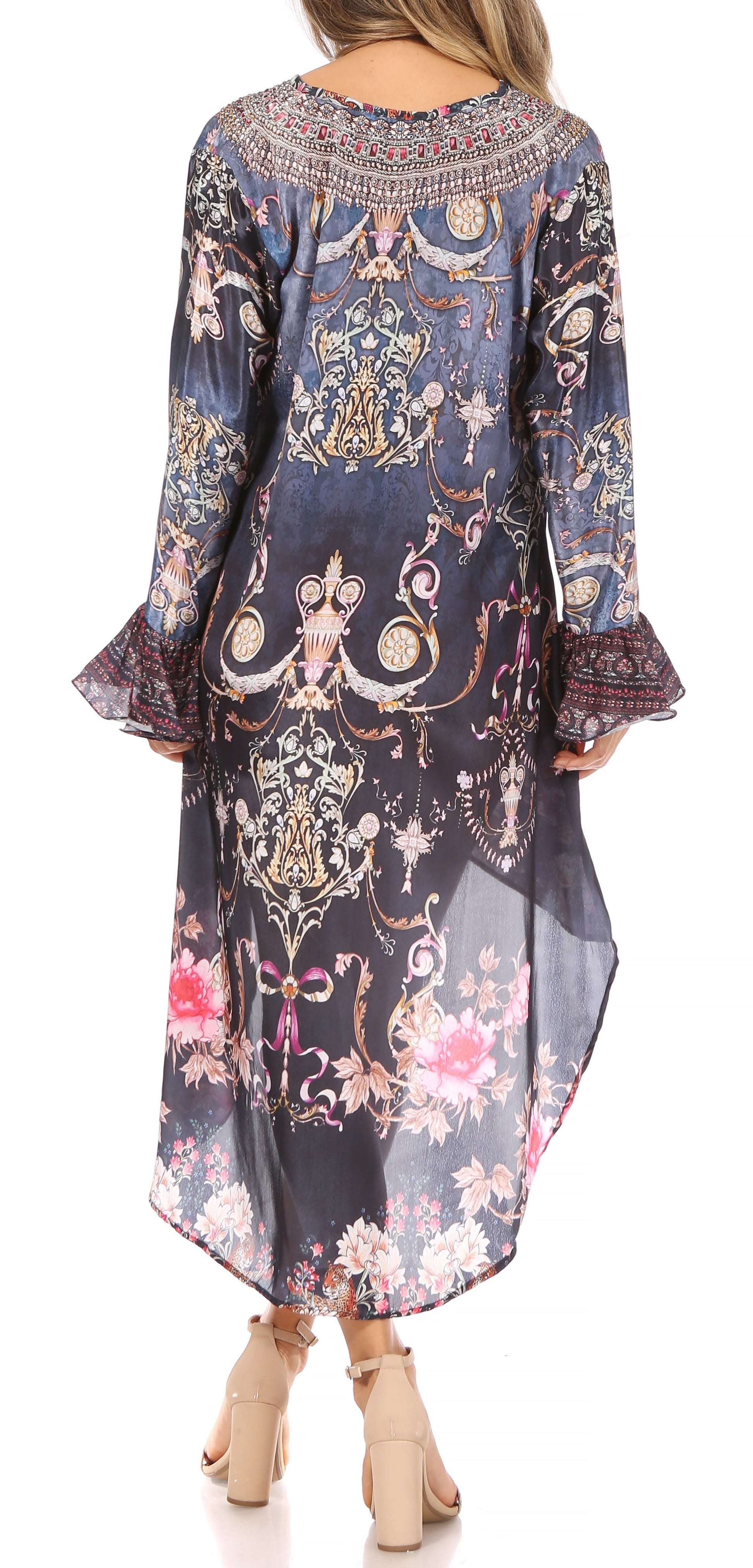 Sakkas Rema Women's Boho Shift Tunic High Low V-neck Long Sleeve Dress with Print - Concordia Style Boutique
