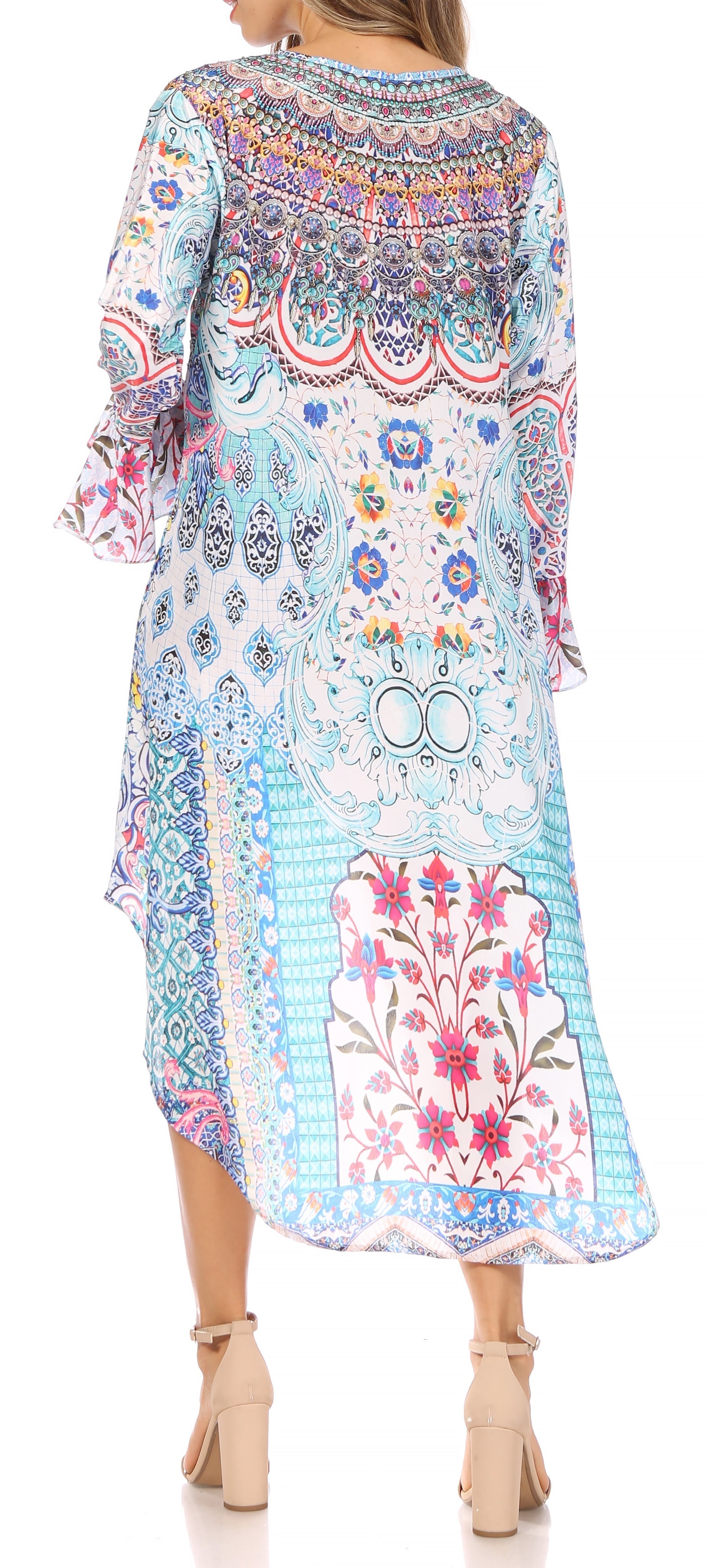 Sakkas Rema Women's Boho Shift Tunic High Low V-neck Long Sleeve Dress with Print - Concordia Style Boutique