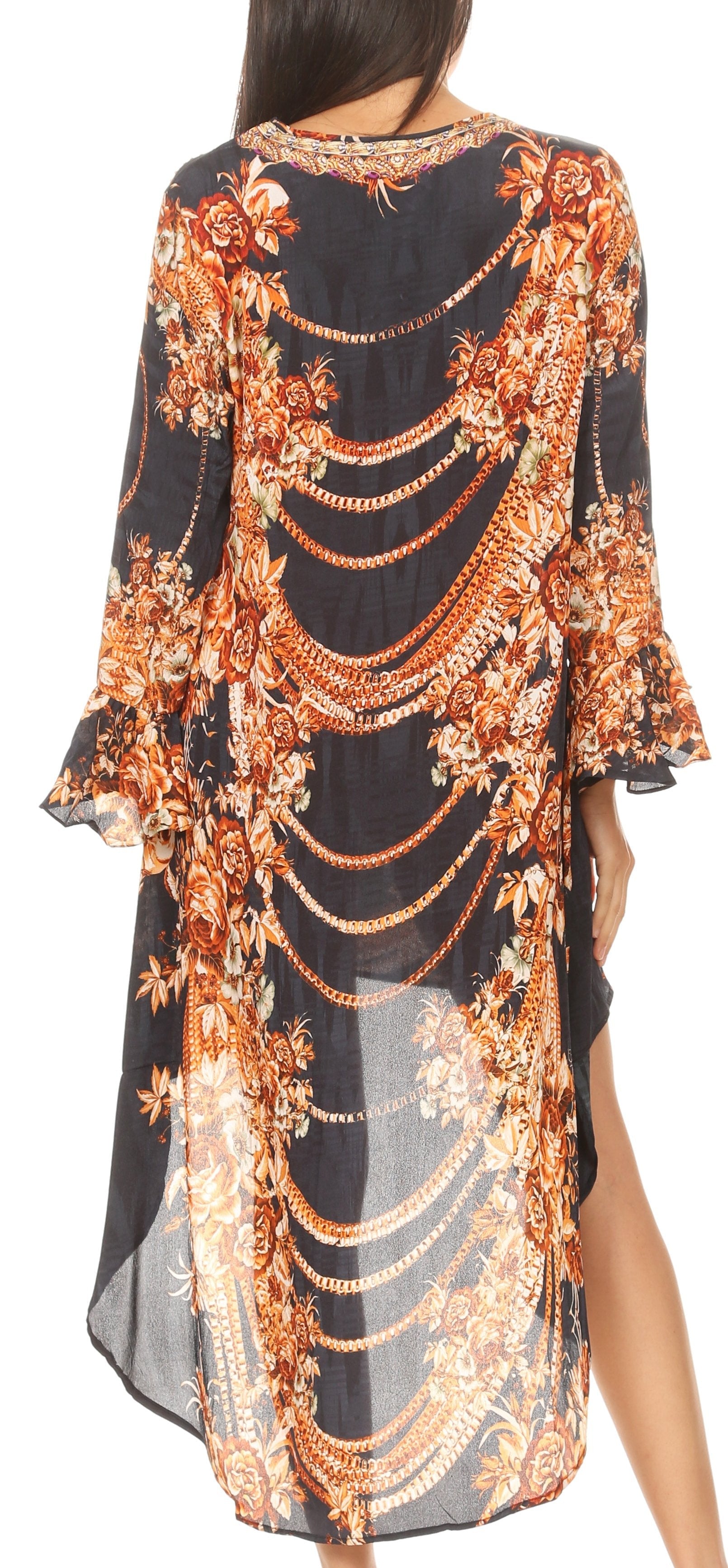 Sakkas Rema Women's Boho Shift Tunic High Low V-neck Long Sleeve Dress with Print - Concordia Style Boutique