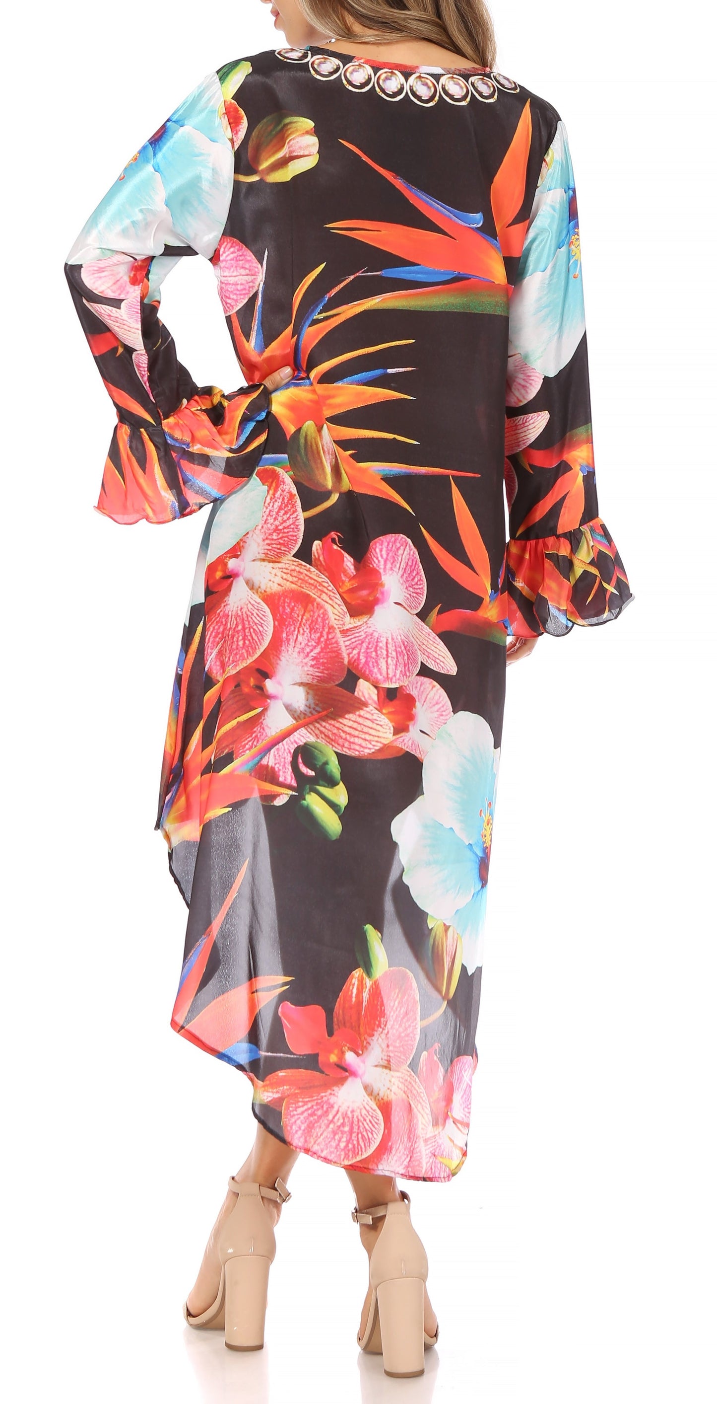 Sakkas Rema Women's Boho Shift Tunic High Low V-neck Long Sleeve Dress with Print - Concordia Style Boutique