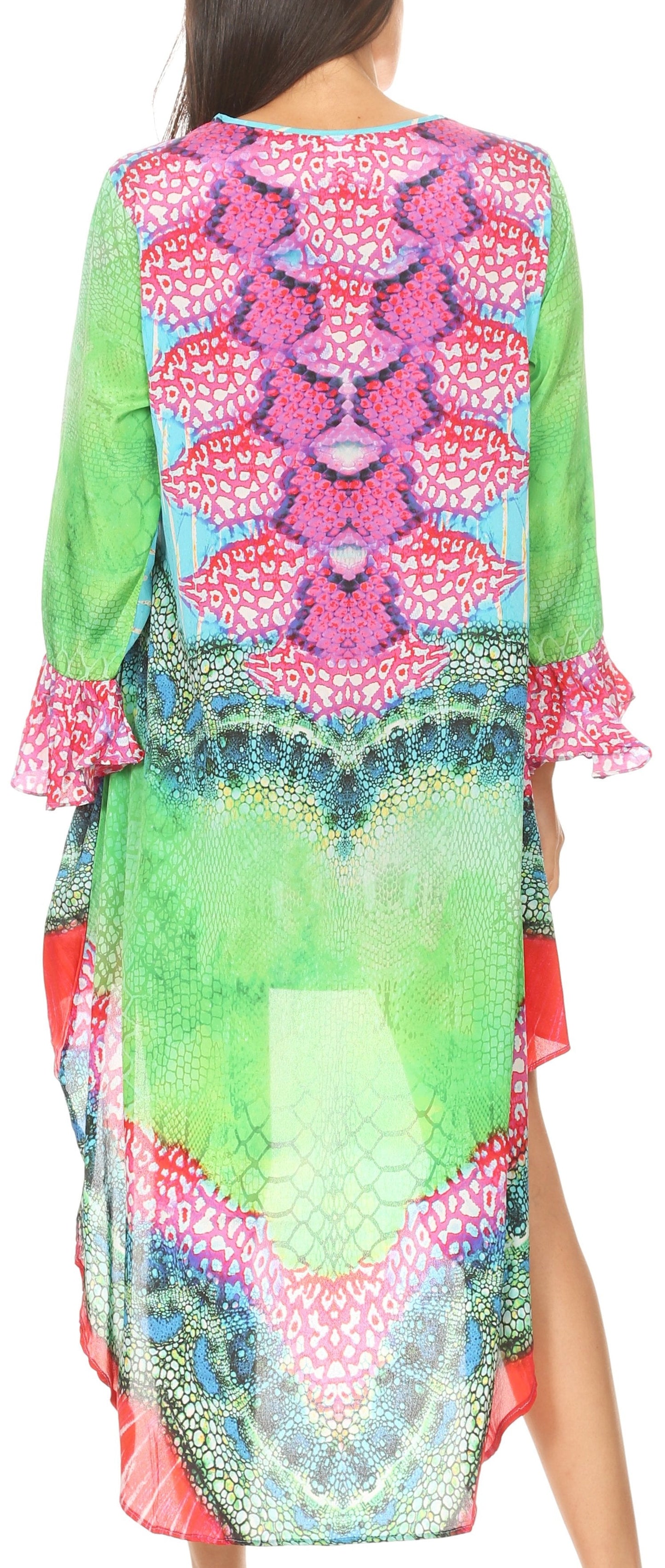 Sakkas Rema Women's Boho Shift Tunic High Low V-neck Long Sleeve Dress with Print - Concordia Style Boutique
