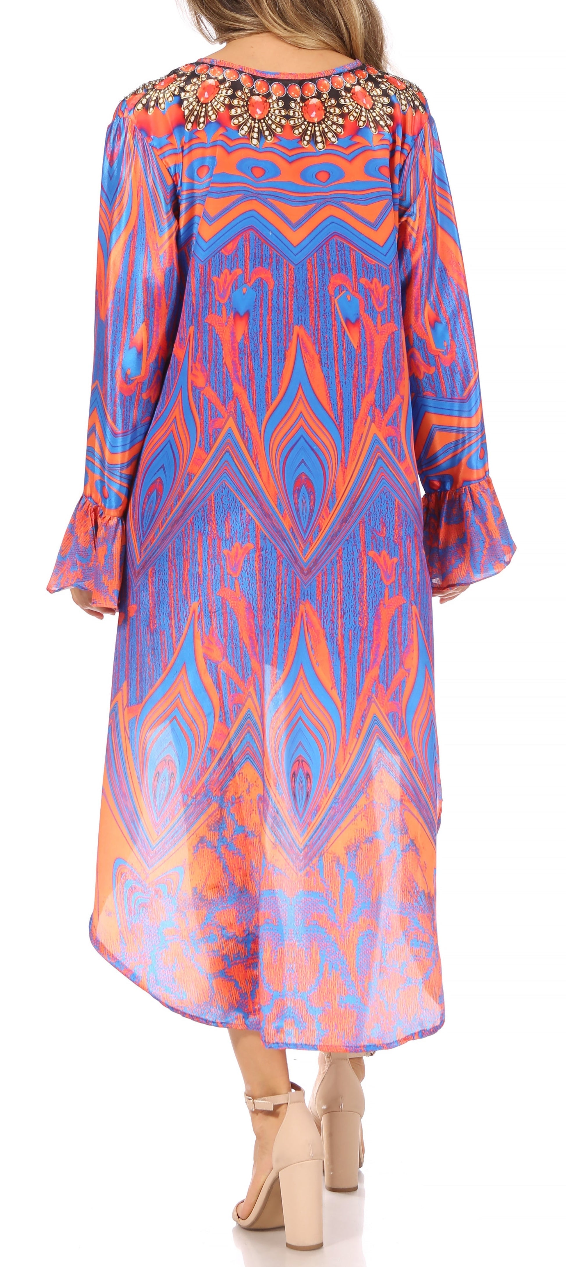 Sakkas Rema Women's Boho Shift Tunic High Low V-neck Long Sleeve Dress with Print - Concordia Style Boutique