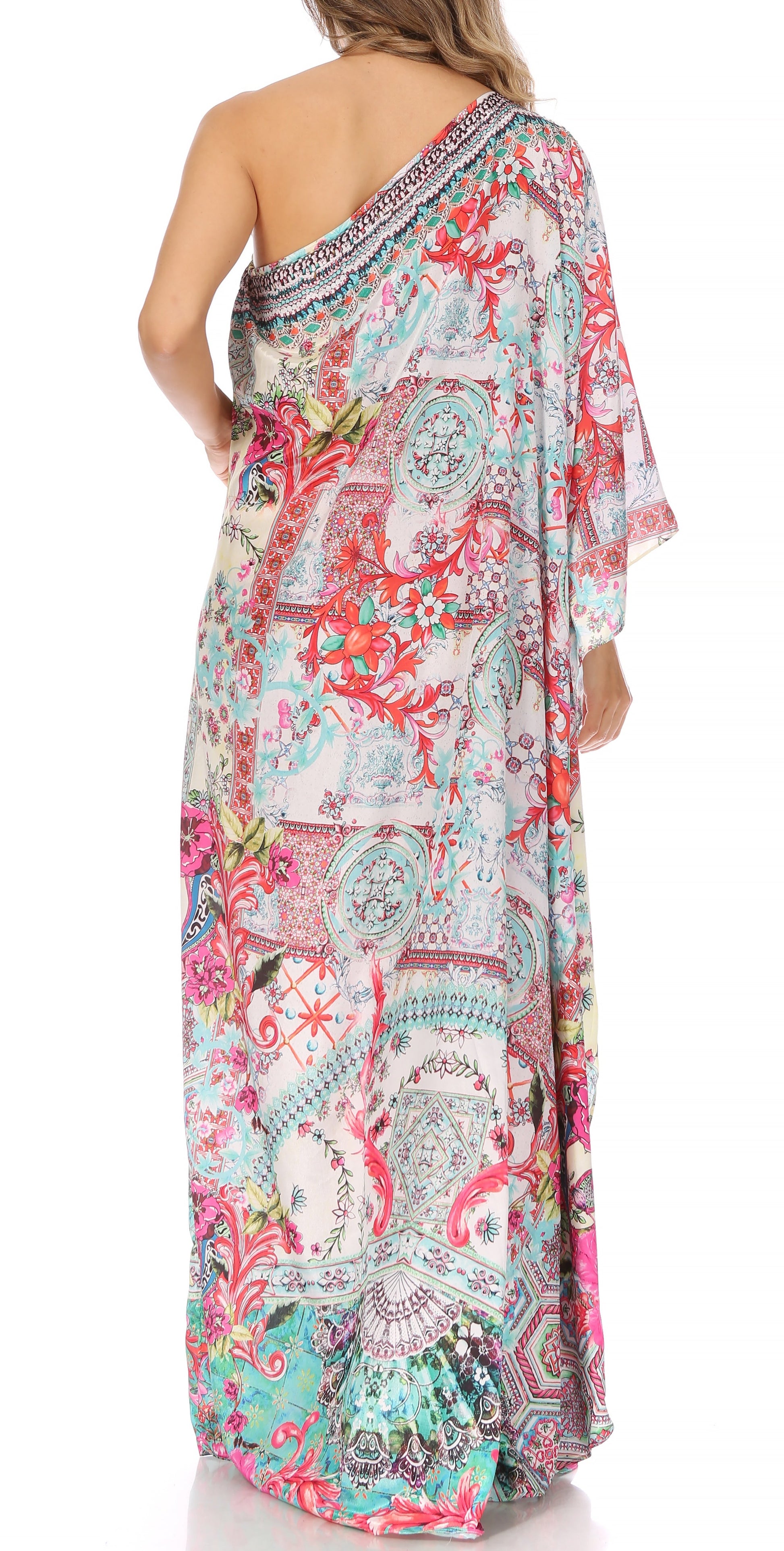 Sakkas Dora Women's One Shoulder Short Sleeve Casual Elegant Maxi Dress with Print - Concordia Style Boutique