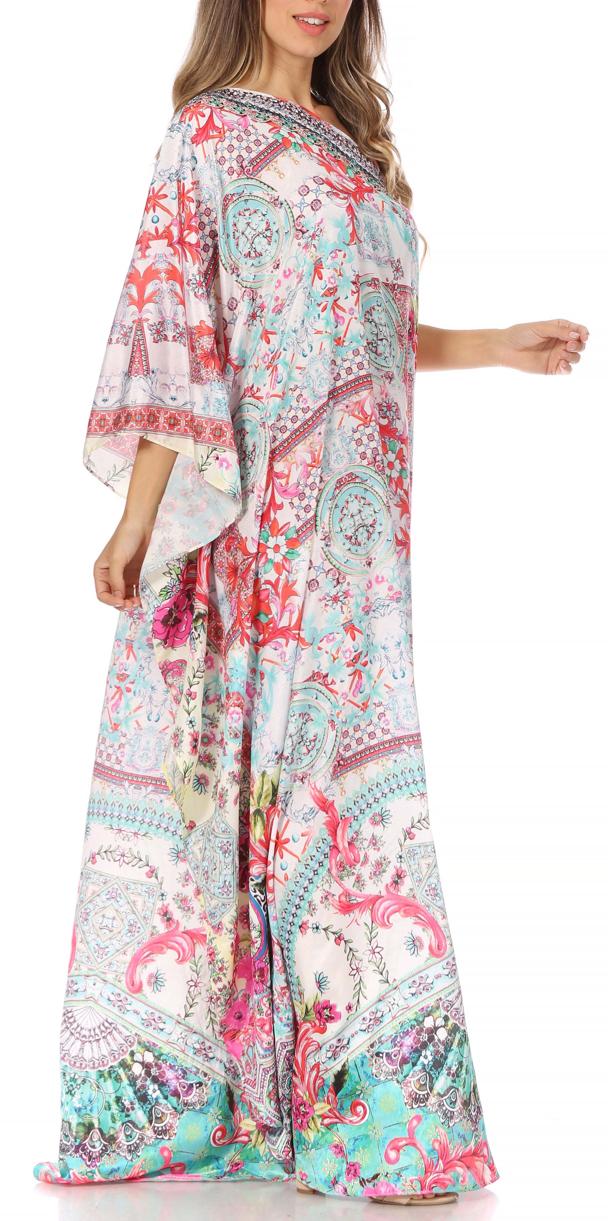 Sakkas Dora Women's One Shoulder Short Sleeve Casual Elegant Maxi Dress with Print - Concordia Style Boutique
