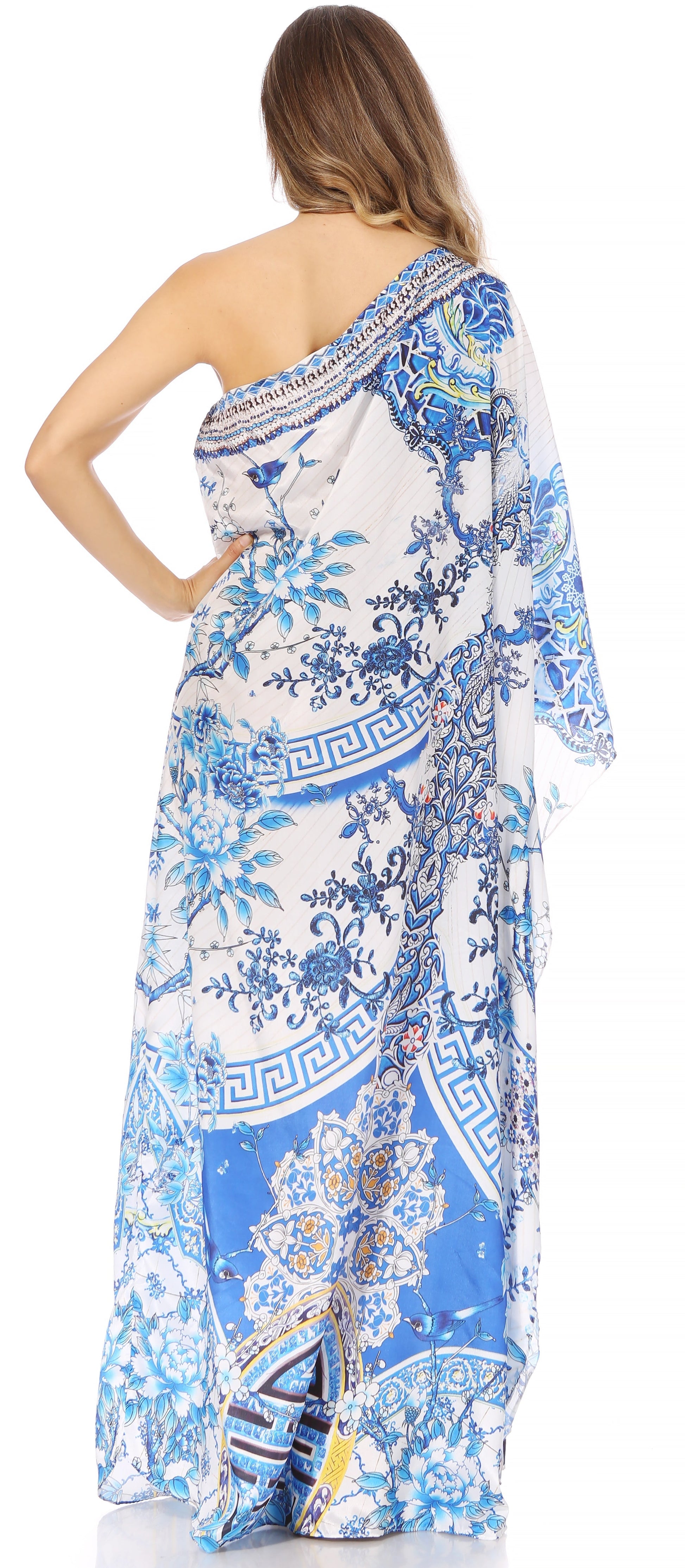Sakkas Dora Women's One Shoulder Short Sleeve Casual Elegant Maxi Dress with Print - Concordia Style Boutique