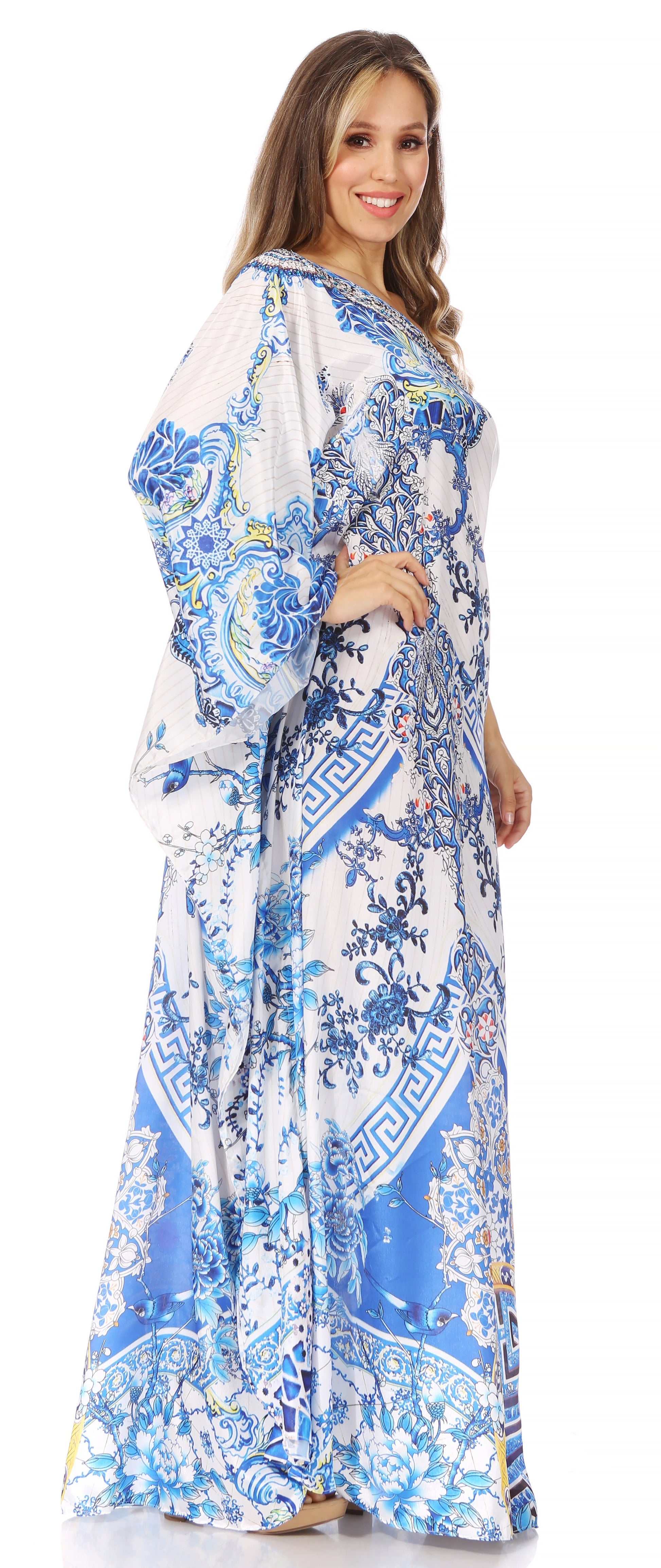 Sakkas Dora Women's One Shoulder Short Sleeve Casual Elegant Maxi Dress with Print - Concordia Style Boutique