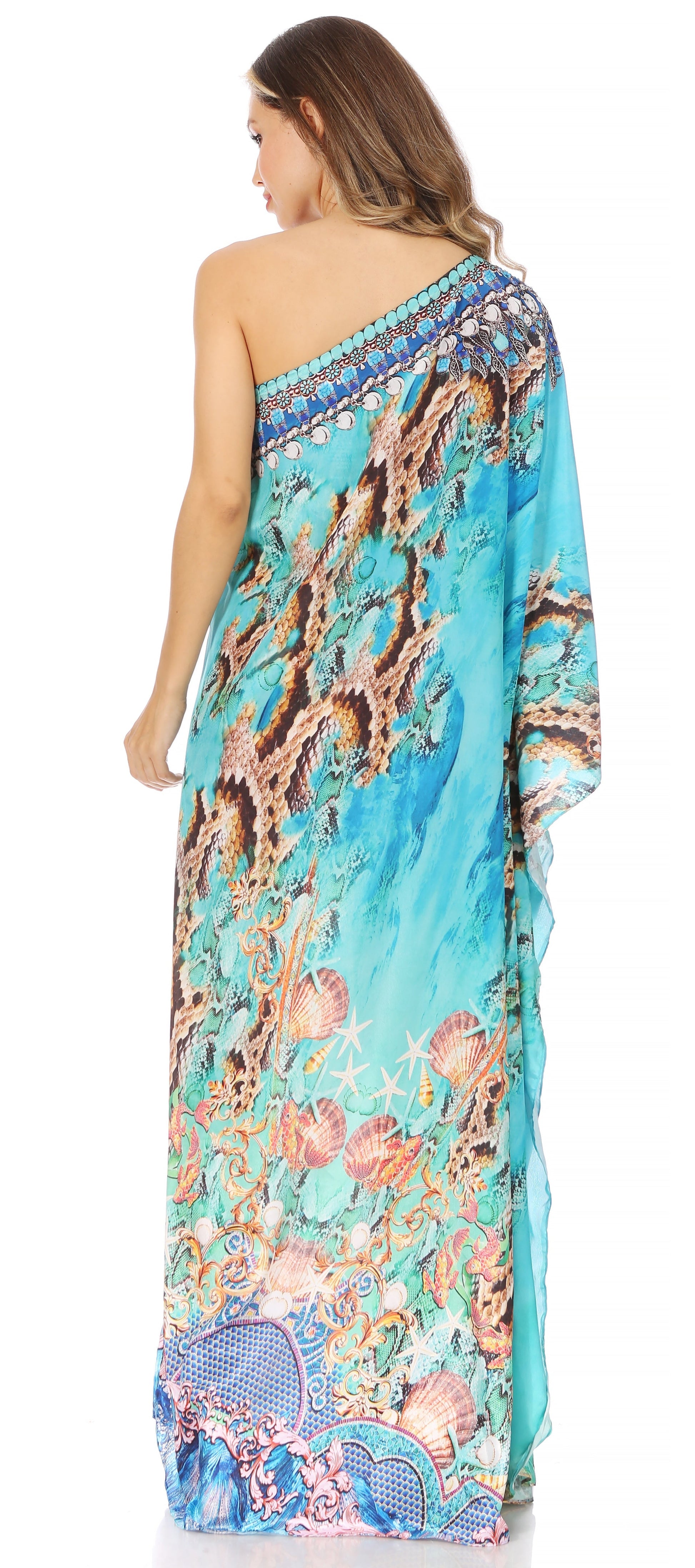 Sakkas Dora Women's One Shoulder Short Sleeve Casual Elegant Maxi Dress with Print - Concordia Style Boutique