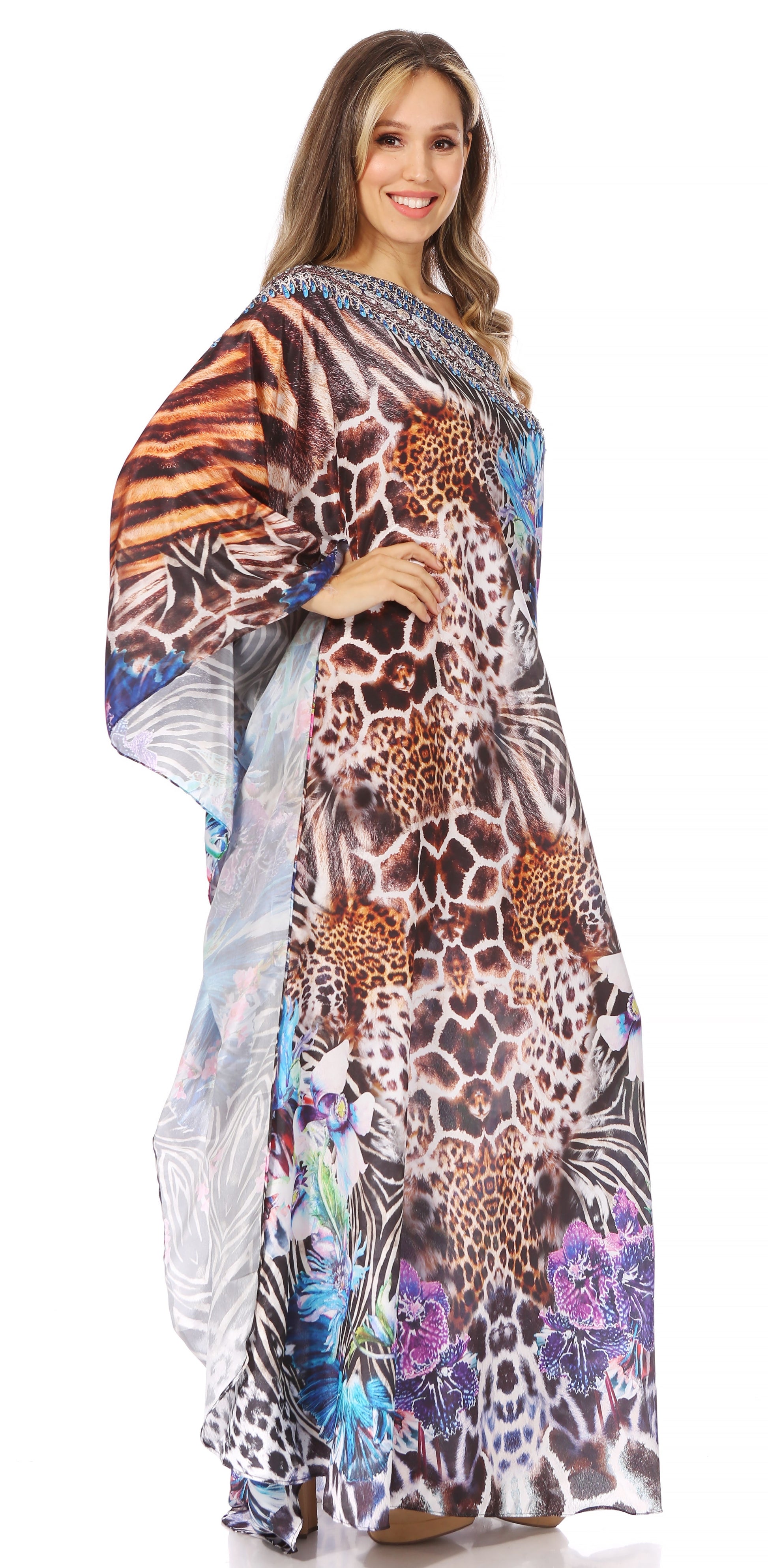 Sakkas Dora Women's One Shoulder Short Sleeve Casual Elegant Maxi Dress with Print - Concordia Style Boutique