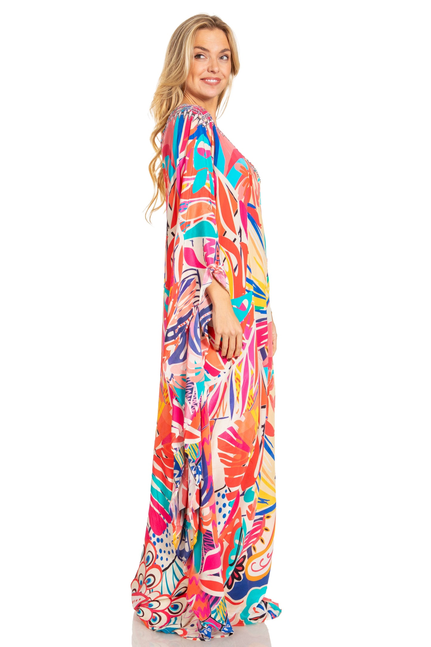 Sakkas Dora Women's One Shoulder Short Sleeve Casual Elegant Maxi Dress with Print - Concordia Style Boutique