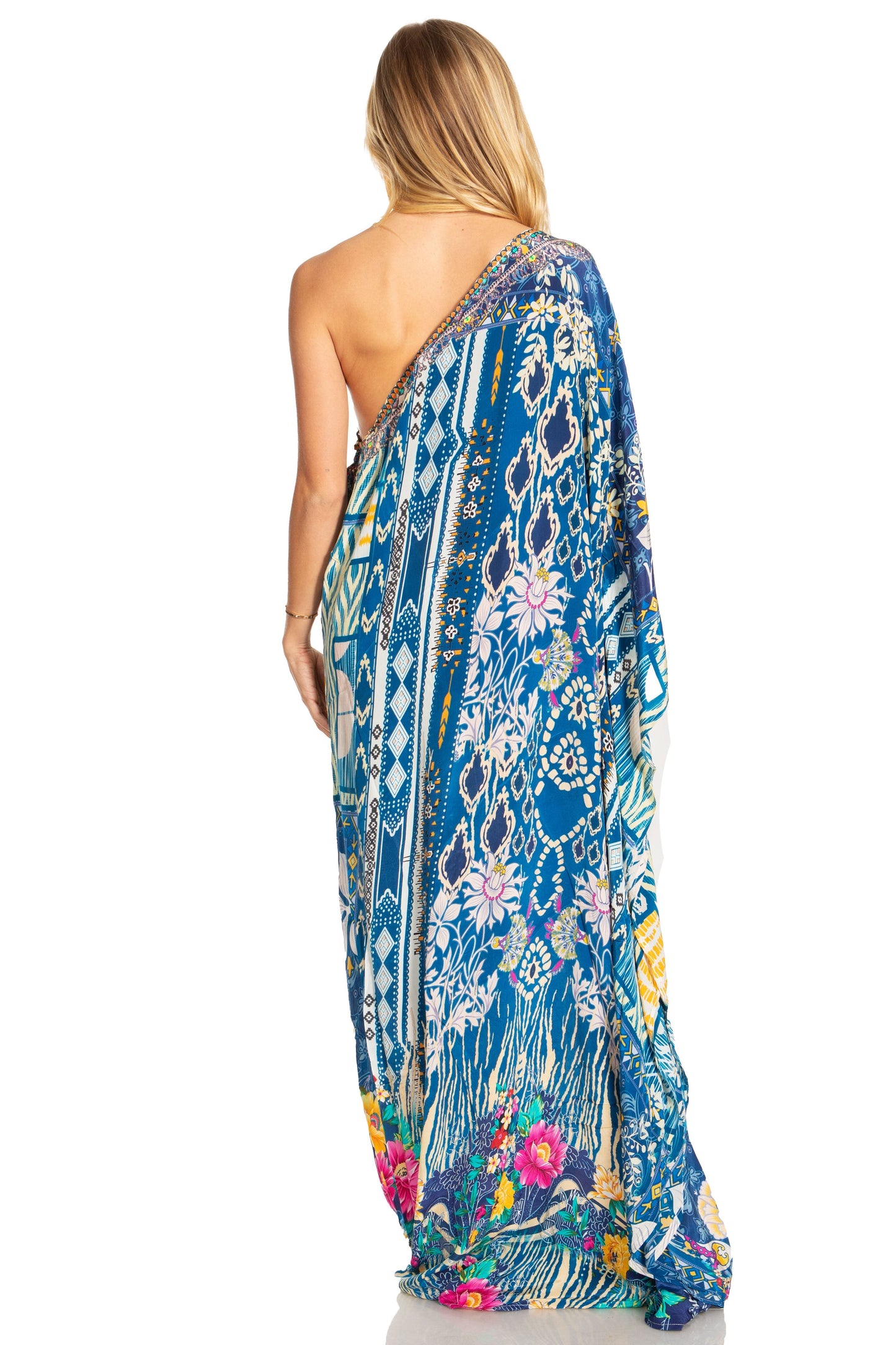 Sakkas Dora Women's One Shoulder Short Sleeve Casual Elegant Maxi Dress with Print - Concordia Style Boutique