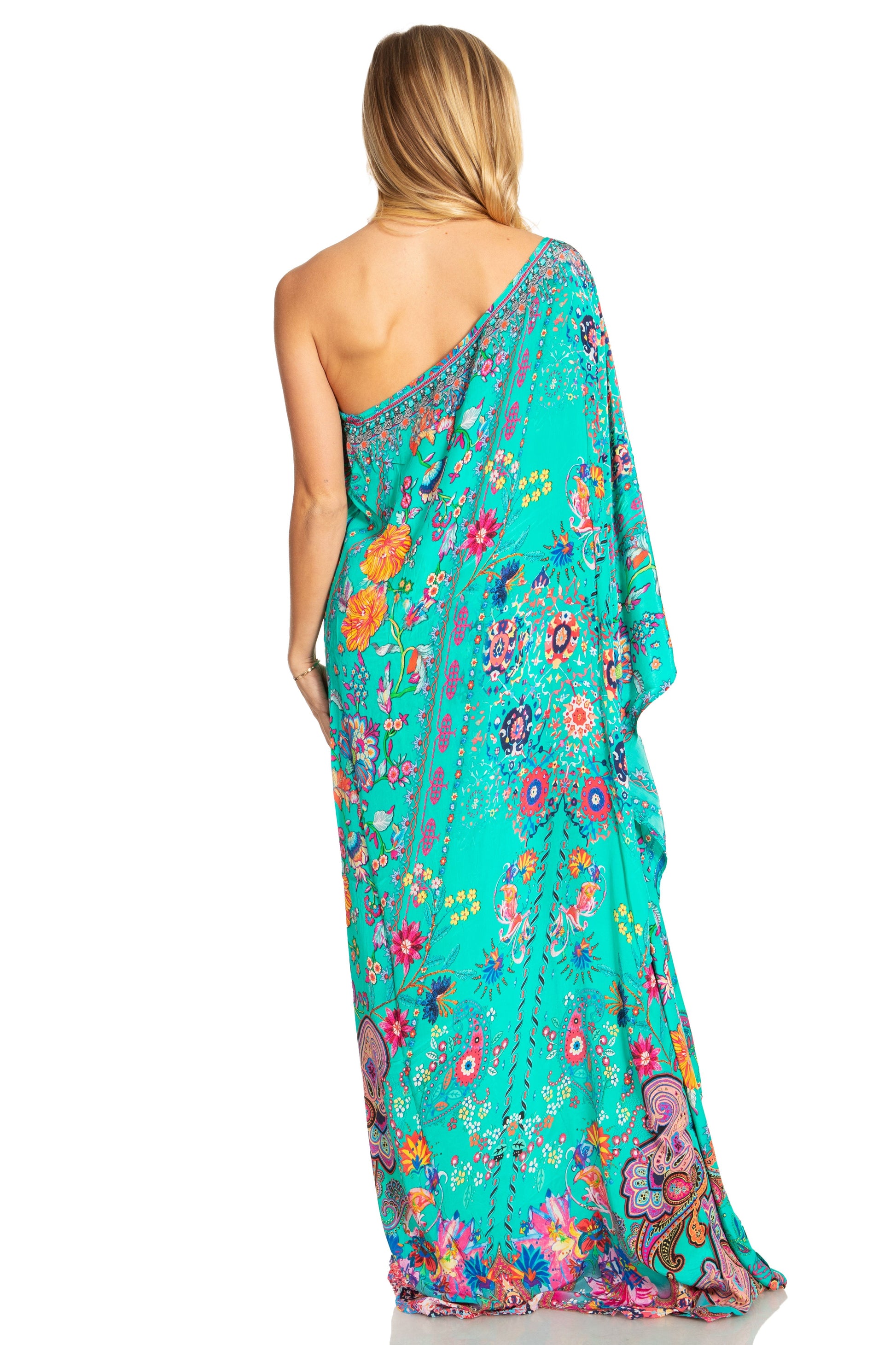 Sakkas Dora Women's One Shoulder Short Sleeve Casual Elegant Maxi Dress with Print - Concordia Style Boutique