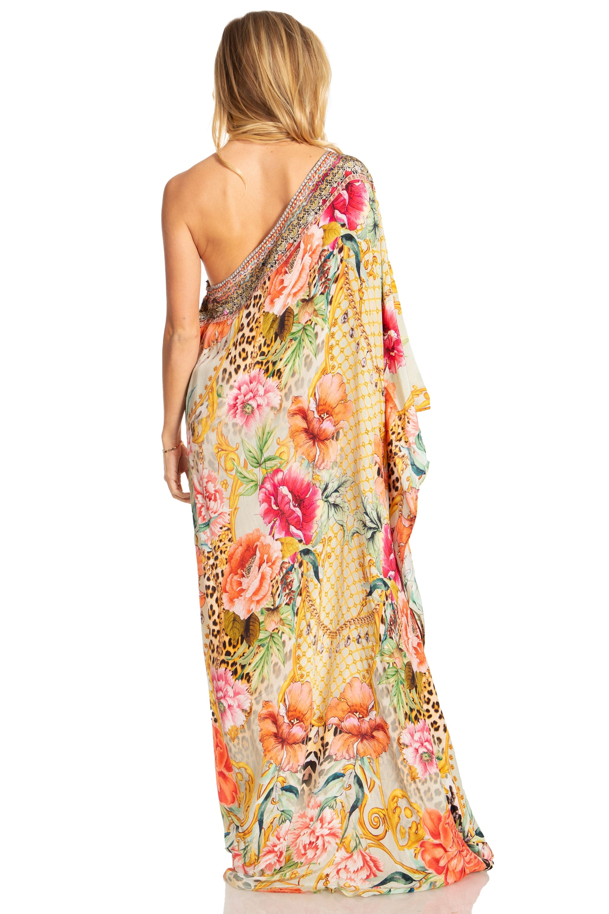 Sakkas Dora Women's One Shoulder Short Sleeve Casual Elegant Maxi Dress with Print - Concordia Style Boutique