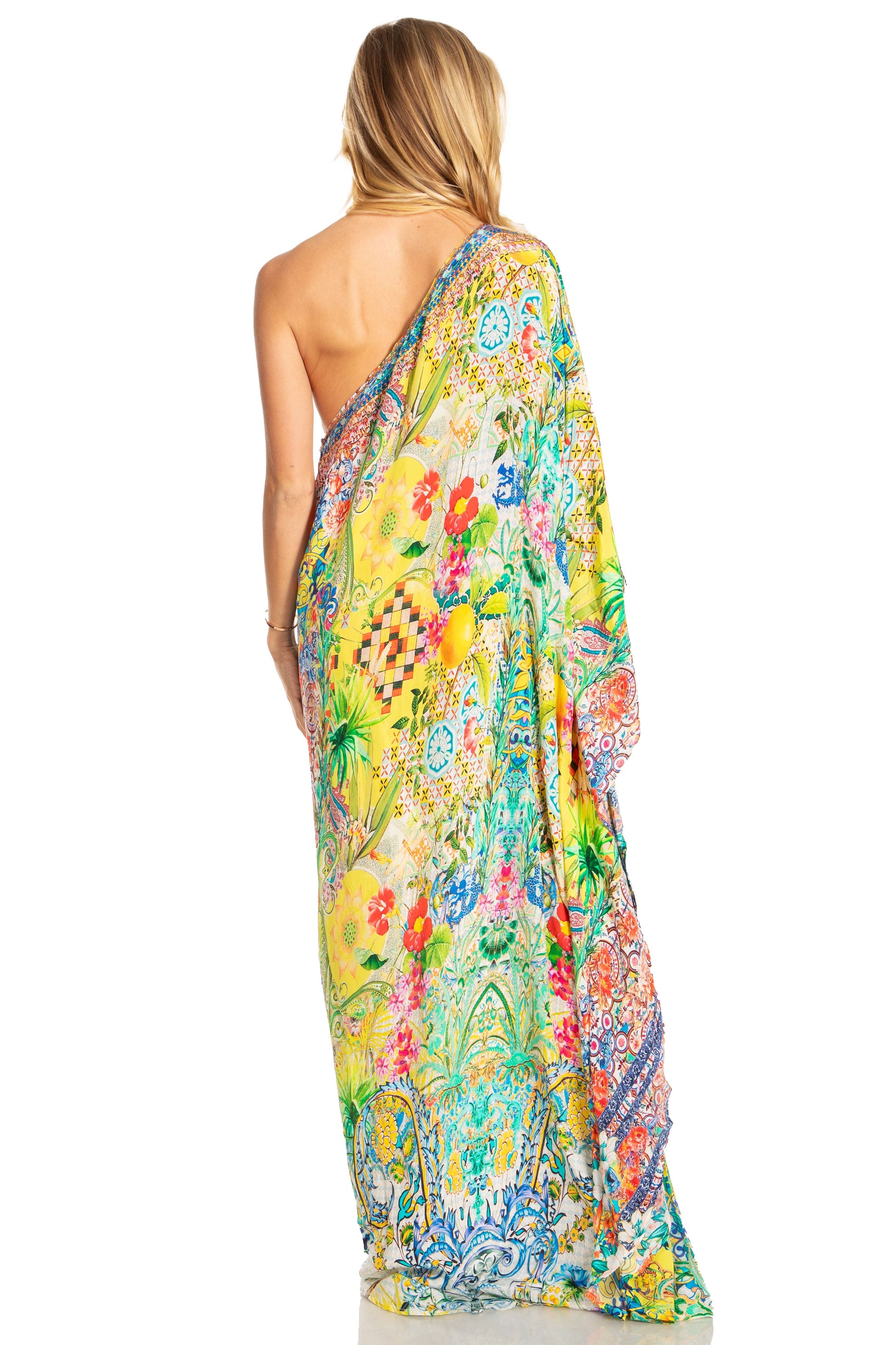 Sakkas Dora Women's One Shoulder Short Sleeve Casual Elegant Maxi Dress with Print - Concordia Style Boutique