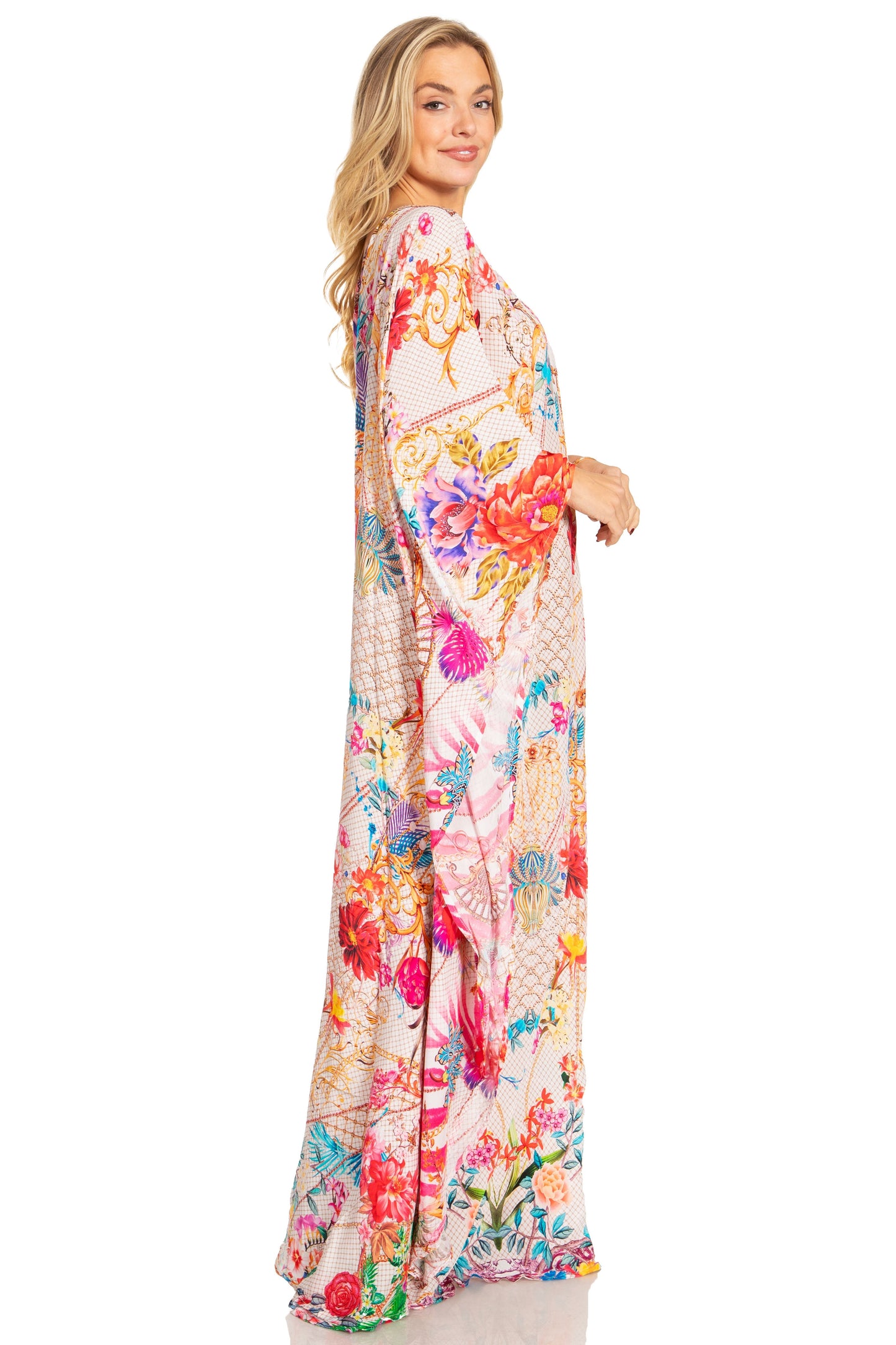 Sakkas Dora Women's One Shoulder Short Sleeve Casual Elegant Maxi Dress with Print - Concordia Style Boutique