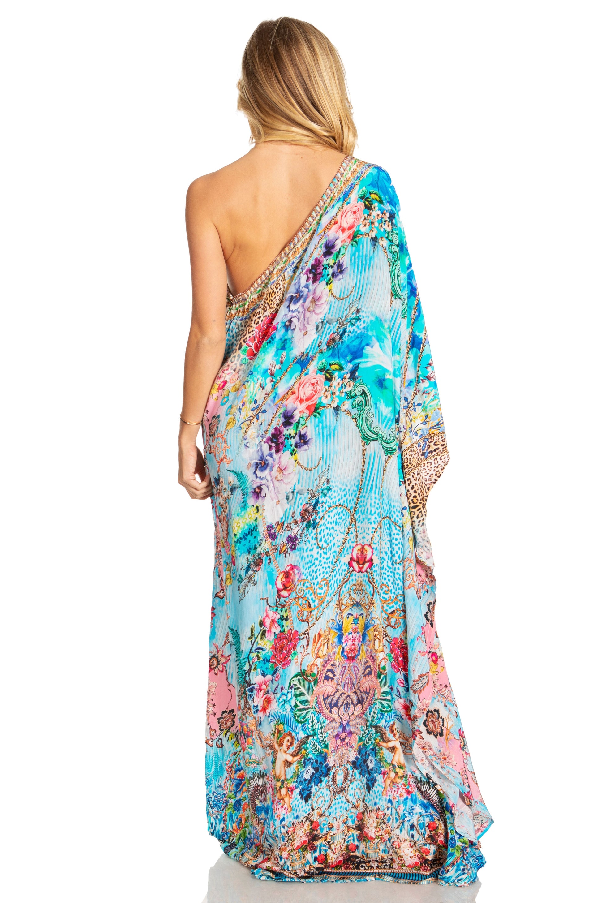 Sakkas Dora Women's One Shoulder Short Sleeve Casual Elegant Maxi Dress with Print - Concordia Style Boutique