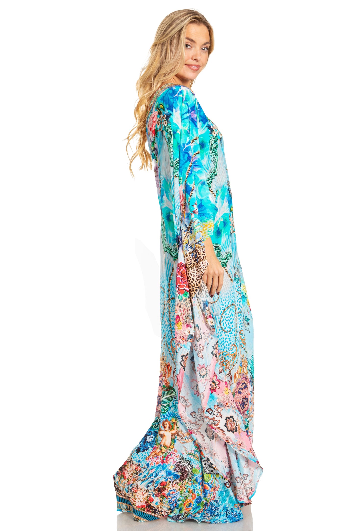 Sakkas Dora Women's One Shoulder Short Sleeve Casual Elegant Maxi Dress with Print - Concordia Style Boutique