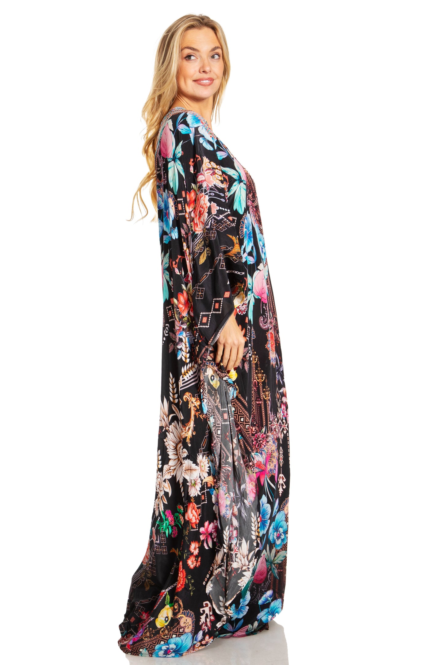 Sakkas Dora Women's One Shoulder Short Sleeve Casual Elegant Maxi Dress with Print - Concordia Style Boutique