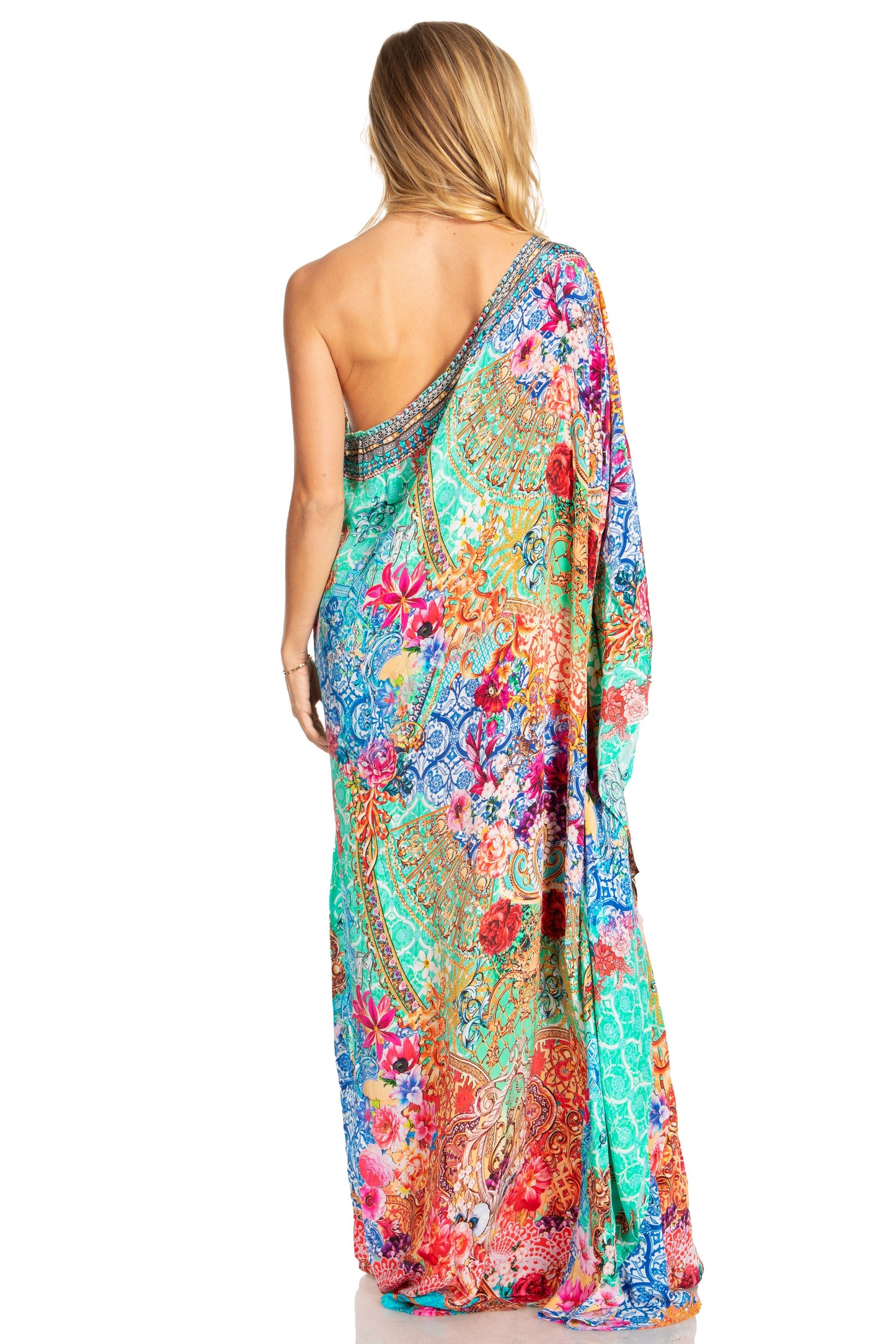 Sakkas Dora Women's One Shoulder Short Sleeve Casual Elegant Maxi Dress with Print - Concordia Style Boutique