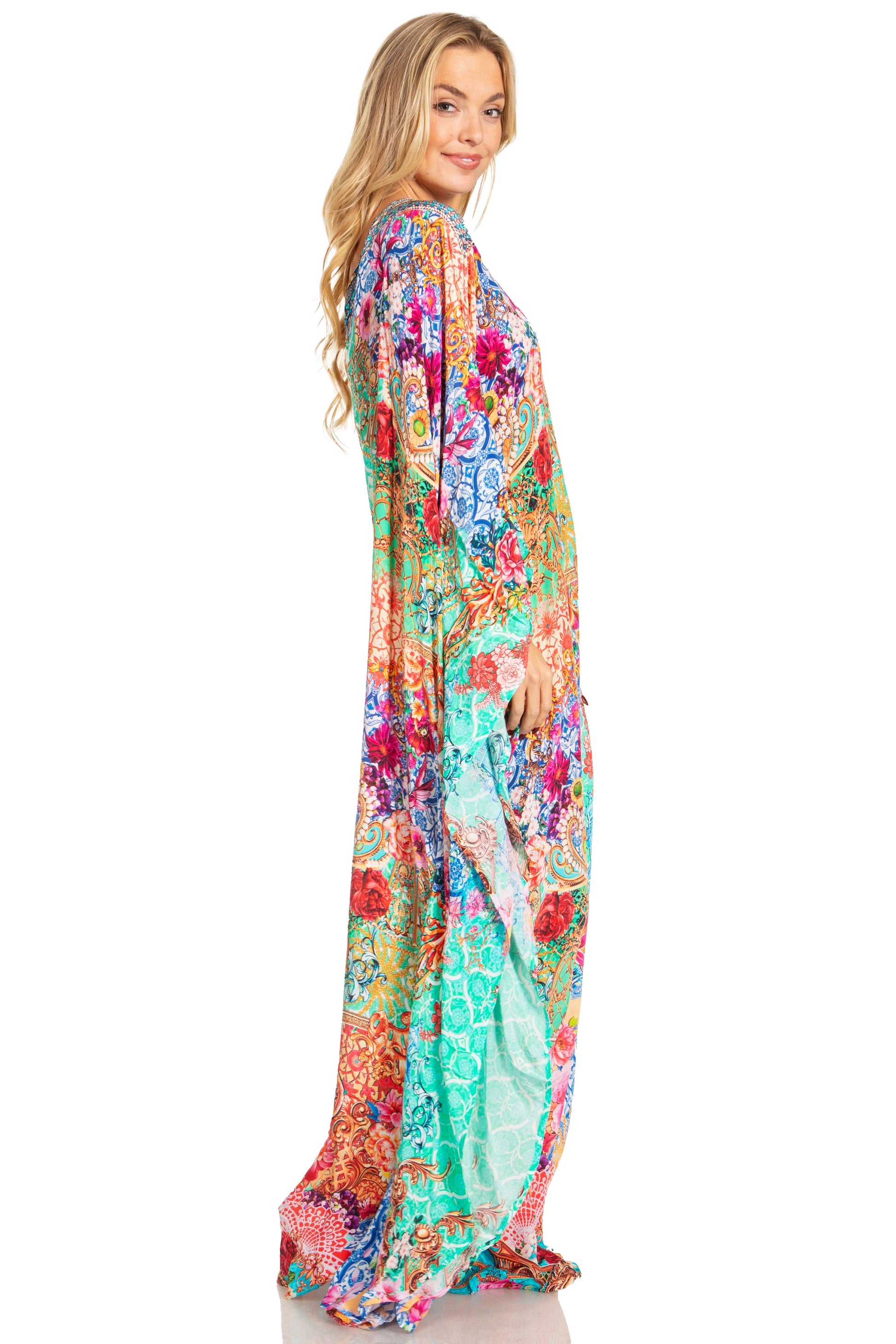 Sakkas Dora Women's One Shoulder Short Sleeve Casual Elegant Maxi Dress with Print - Concordia Style Boutique