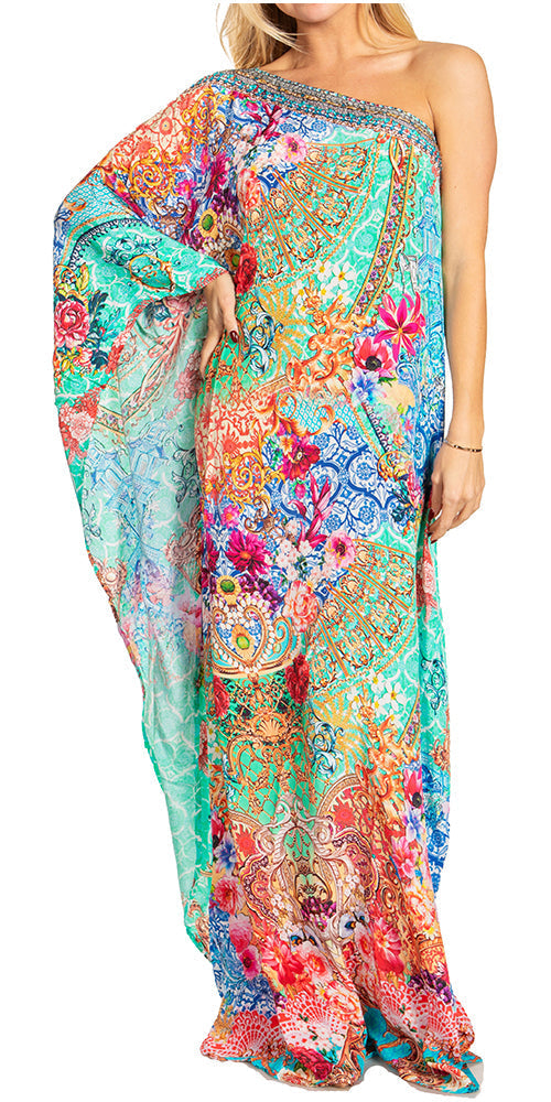 Sakkas Dora Women's One Shoulder Short Sleeve Casual Elegant Maxi Dress with Print - Concordia Style Boutique