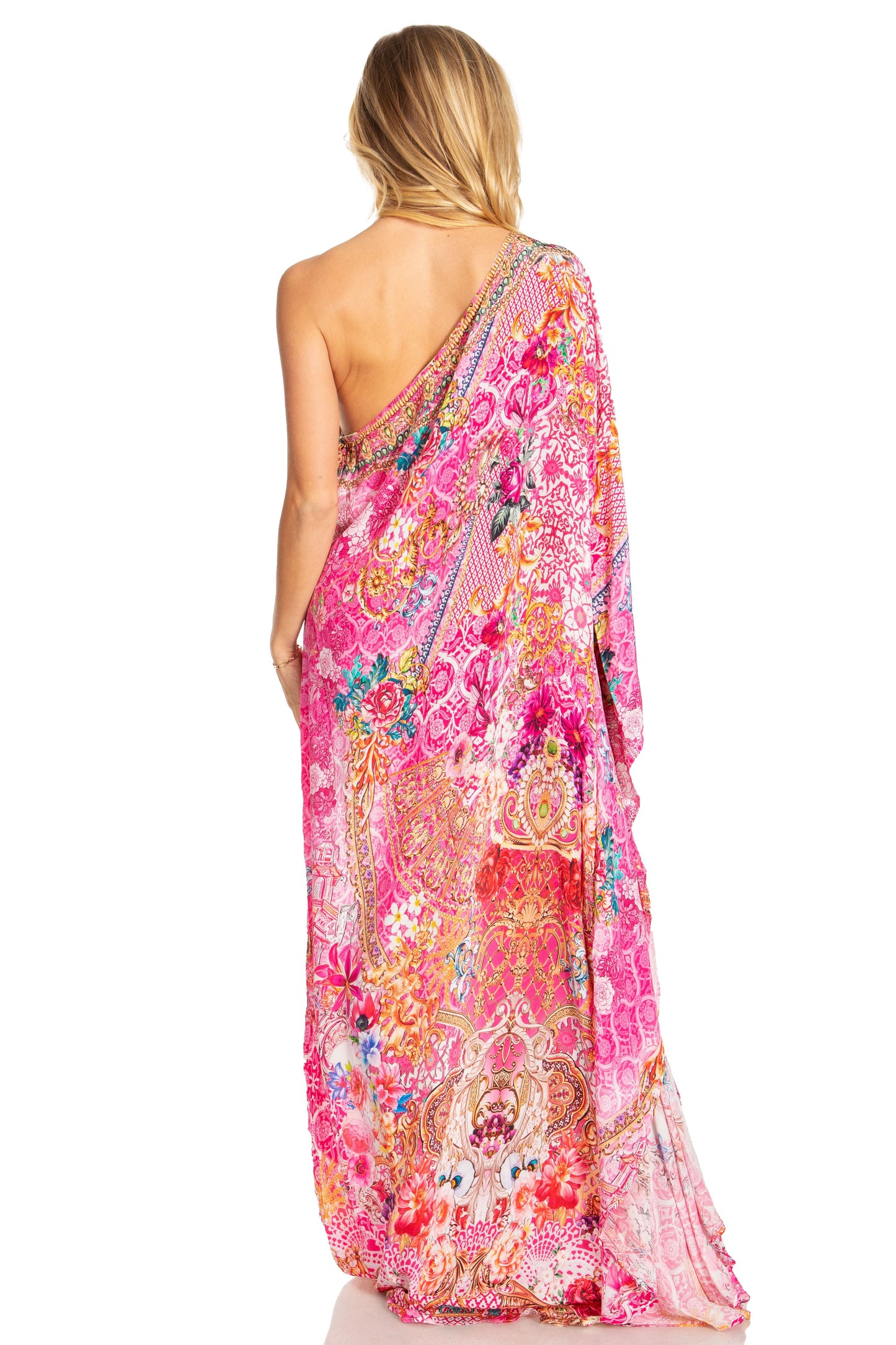 Sakkas Dora Women's One Shoulder Short Sleeve Casual Elegant Maxi Dress with Print - Concordia Style Boutique