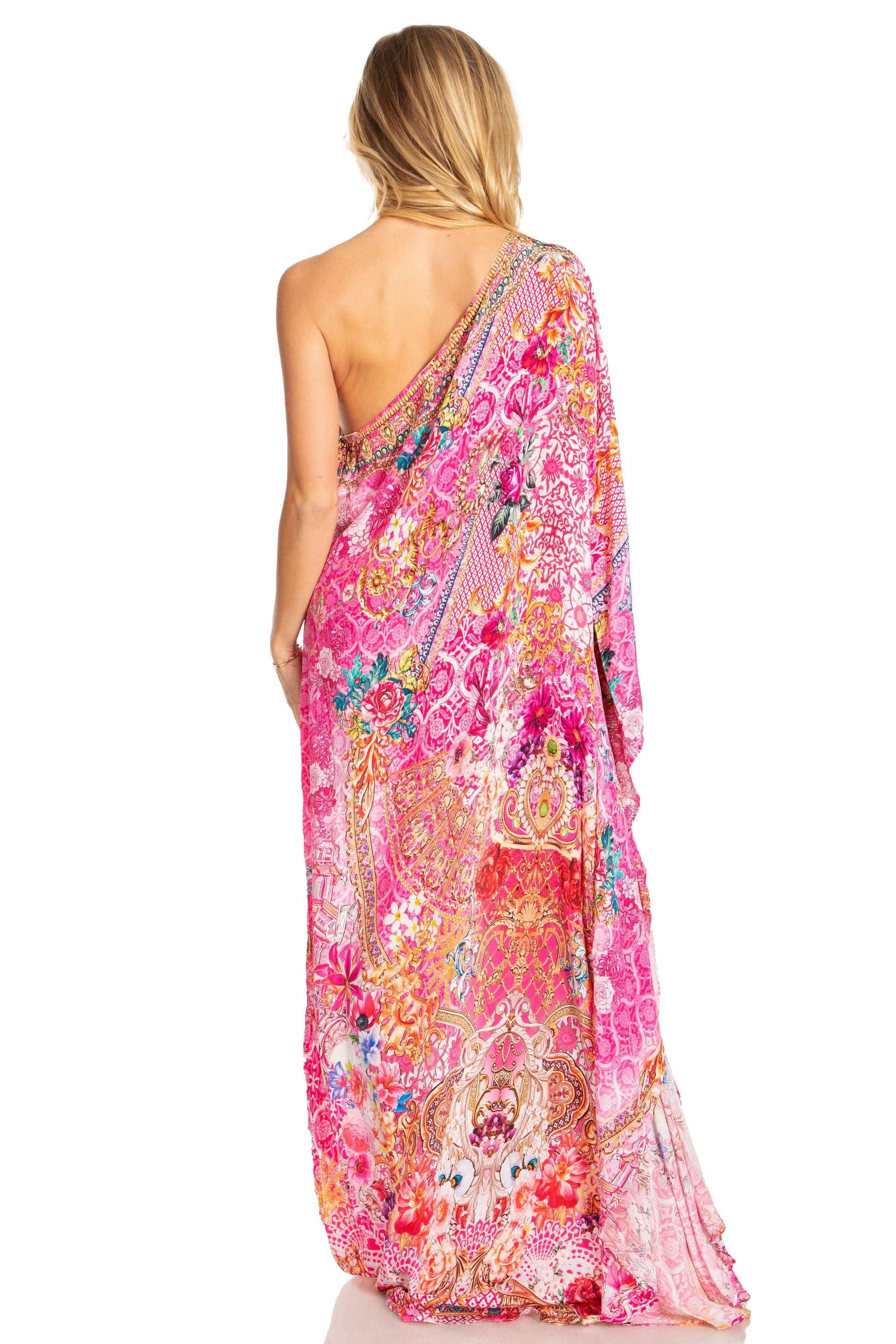 Sakkas Dora Women's One Shoulder Short Sleeve Casual Elegant Maxi Dress with Print - Concordia Style Boutique