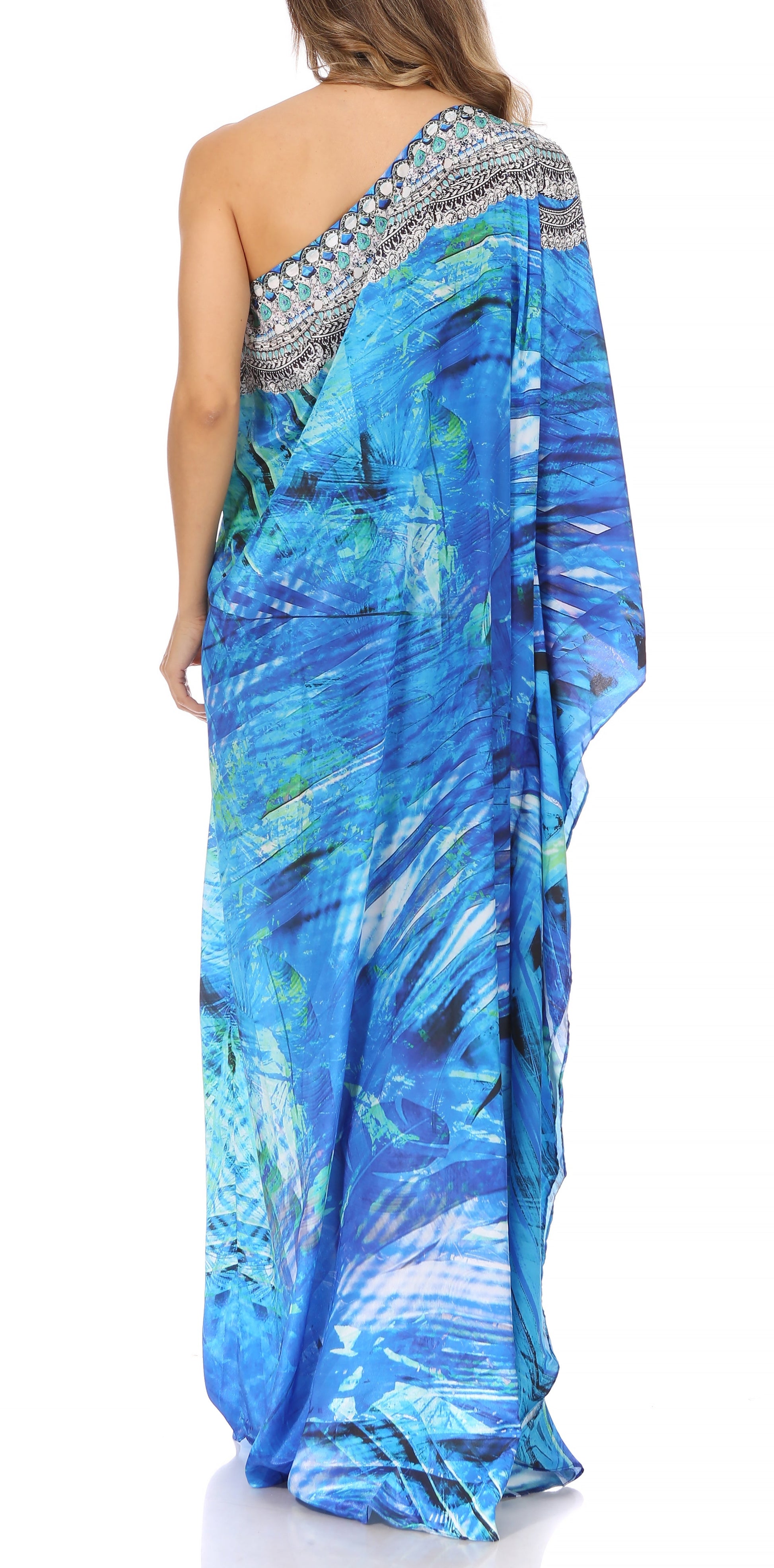 Sakkas Dora Women's One Shoulder Short Sleeve Casual Elegant Maxi Dress with Print - Concordia Style Boutique