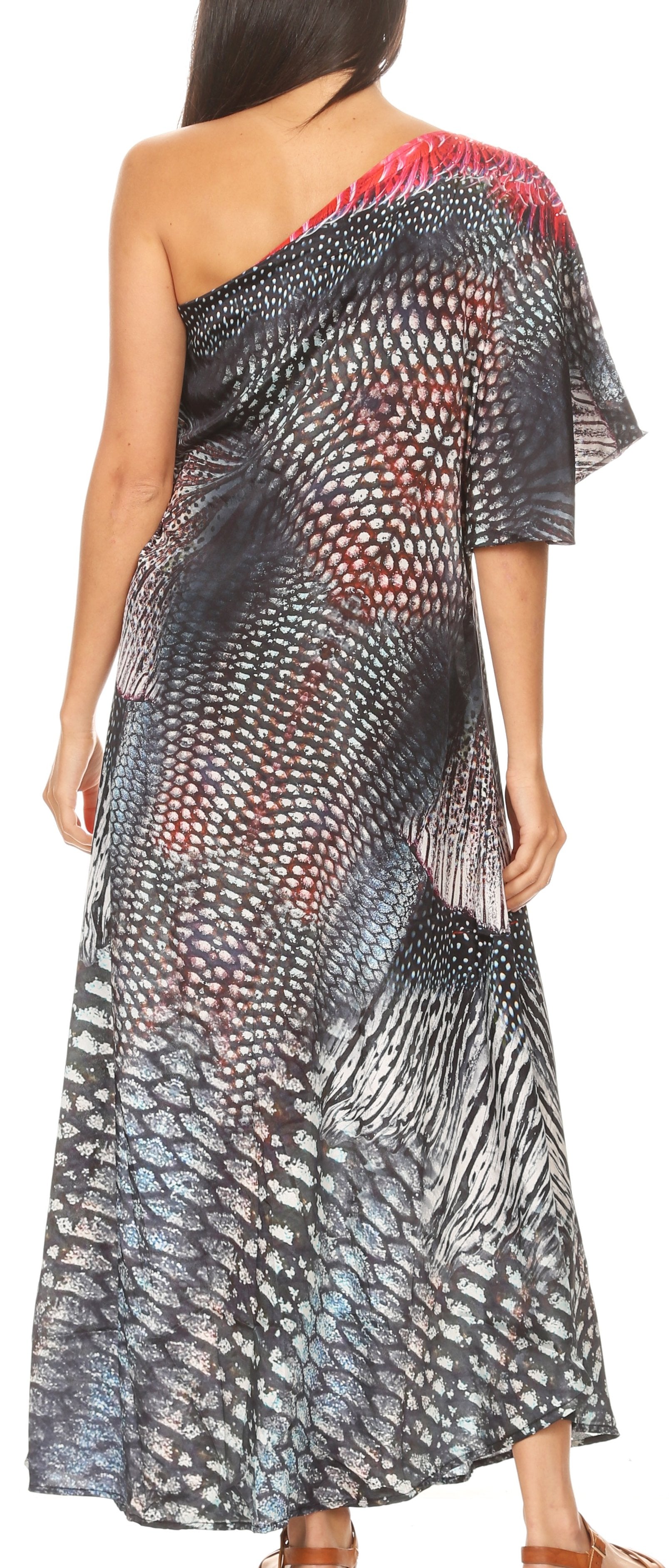 Sakkas Dora Women's One Shoulder Short Sleeve Casual Elegant Maxi Dress with Print - Concordia Style Boutique