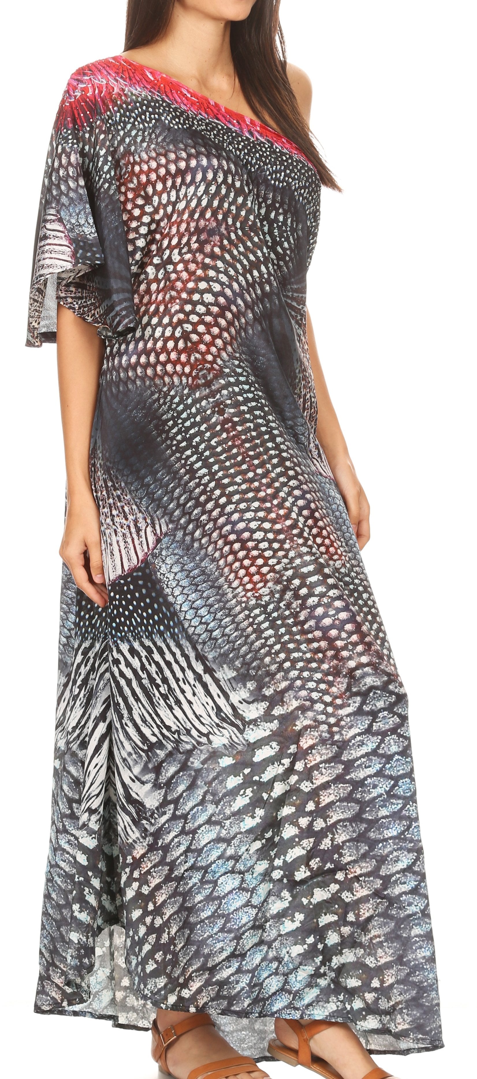 Sakkas Dora Women's One Shoulder Short Sleeve Casual Elegant Maxi Dress with Print - Concordia Style Boutique