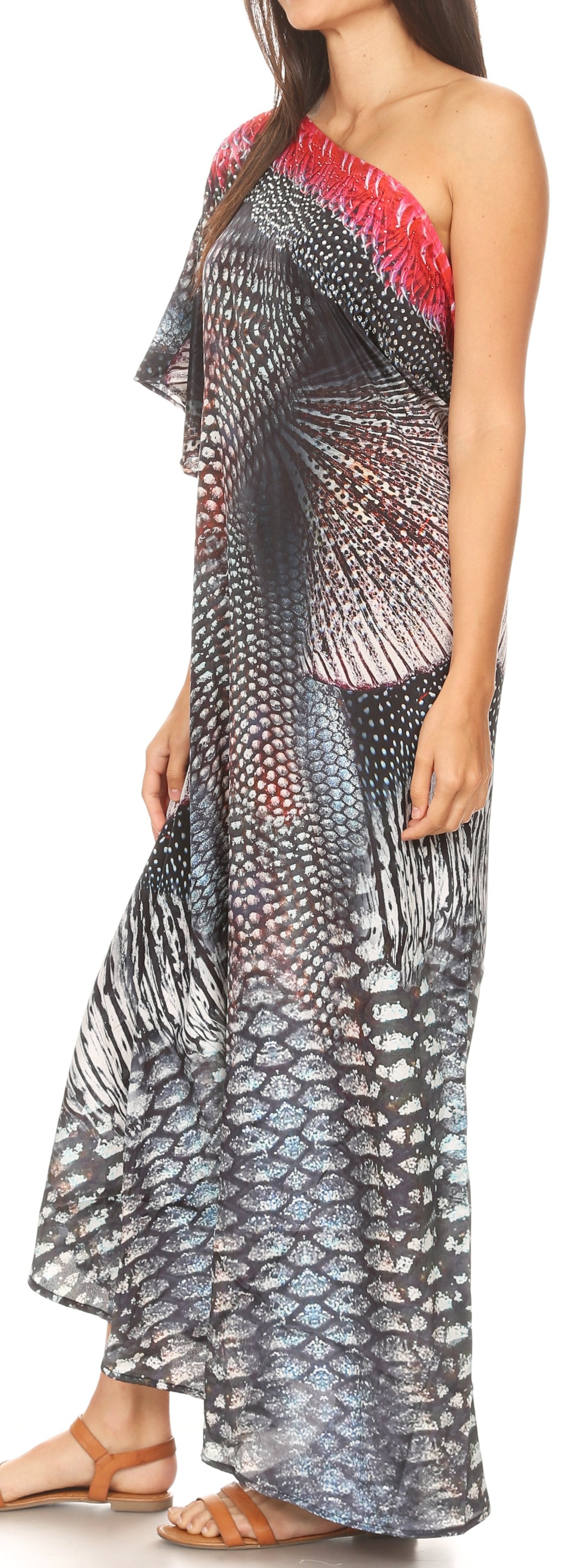Sakkas Dora Women's One Shoulder Short Sleeve Casual Elegant Maxi Dress with Print - Concordia Style Boutique